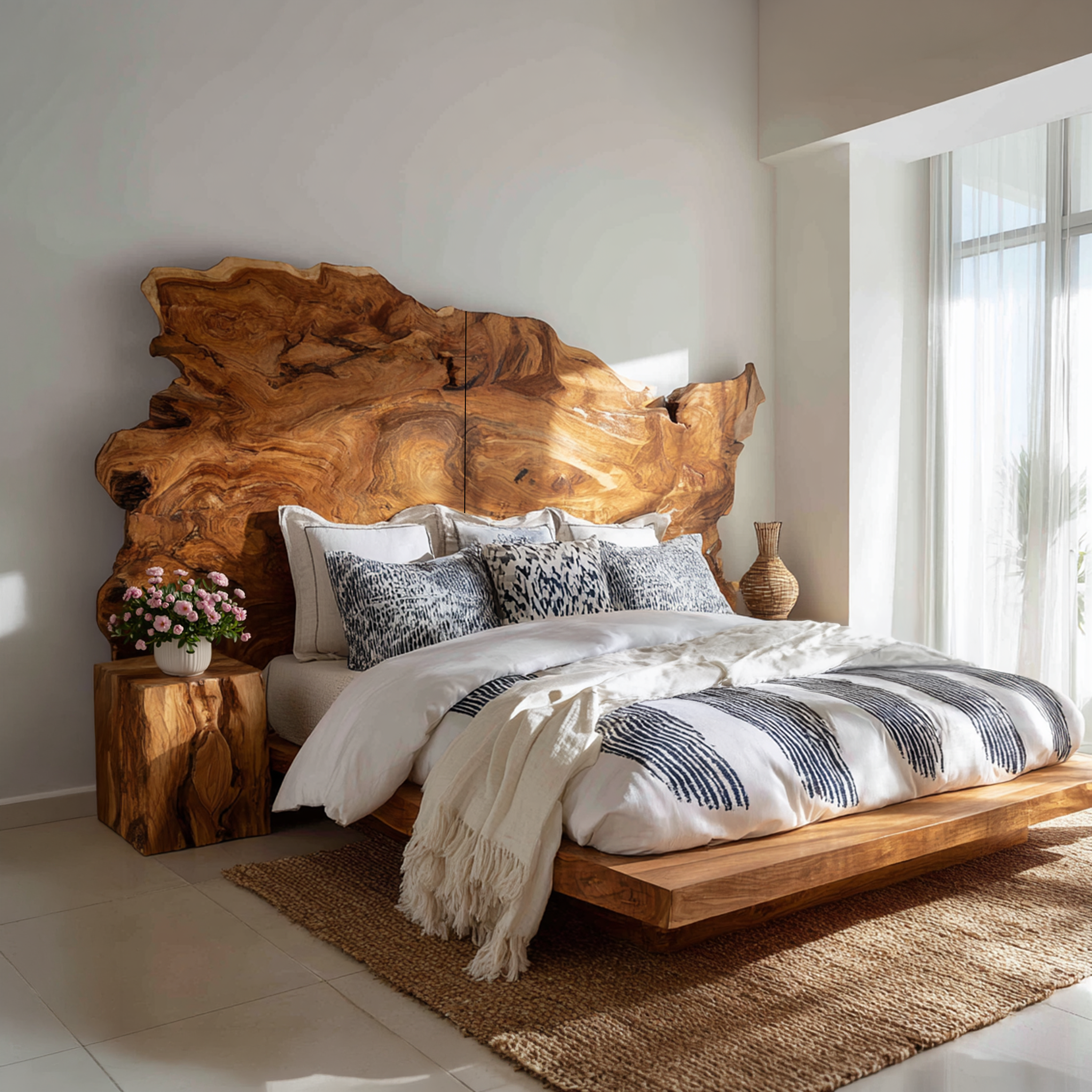 Organic Natural Wood Headboard For Minimalist Japandi Bedroom Design SILDTTRHB002