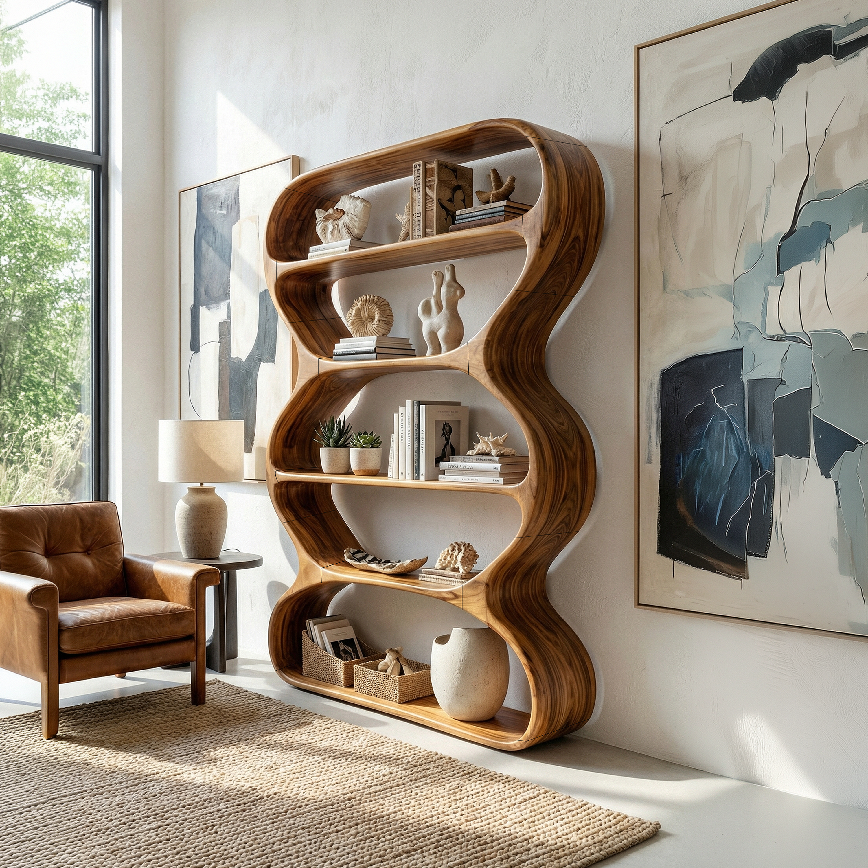 Contemporary Curved Bookshelf Living Room Display SILDTTRBS024
