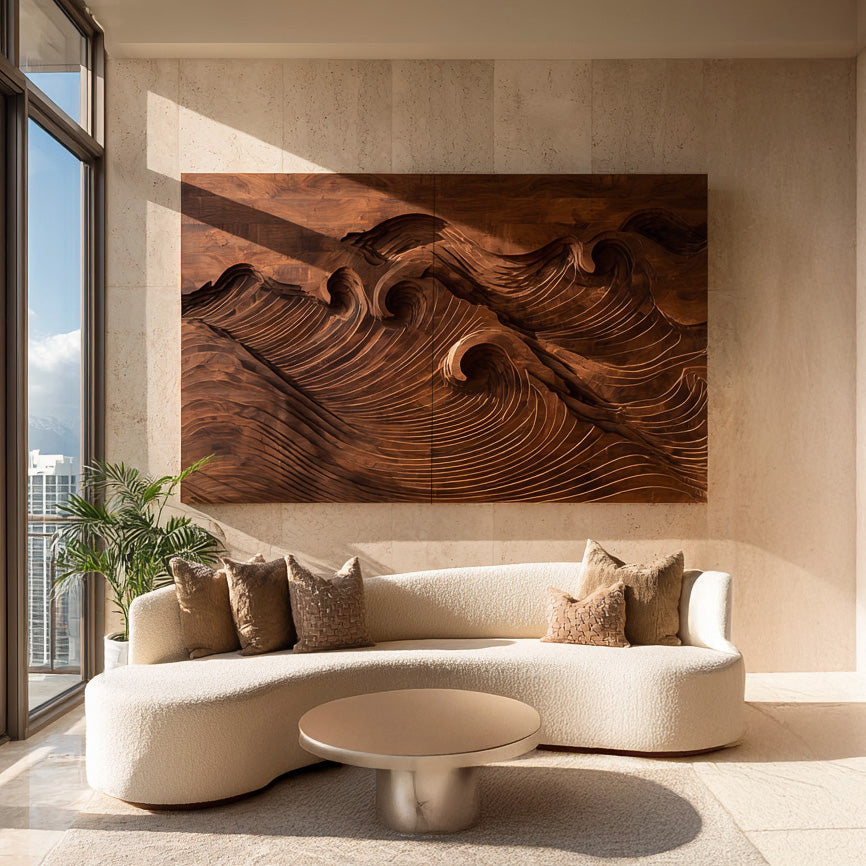 Quiet Luxury Ocean Wave Wood Wall Art For Living Room RTTHHNWA208