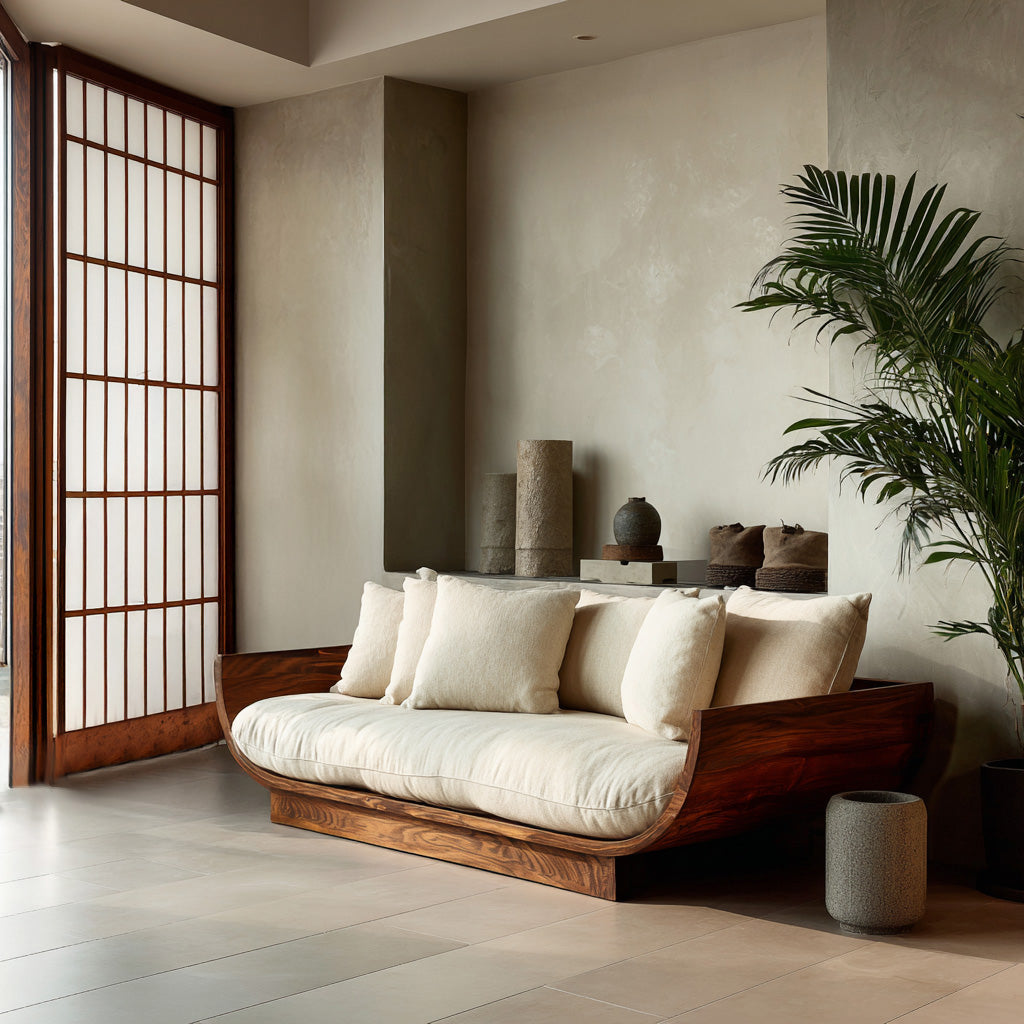 Wooden Sofa With Curved Form For Living Room RTTHHNSFA042
