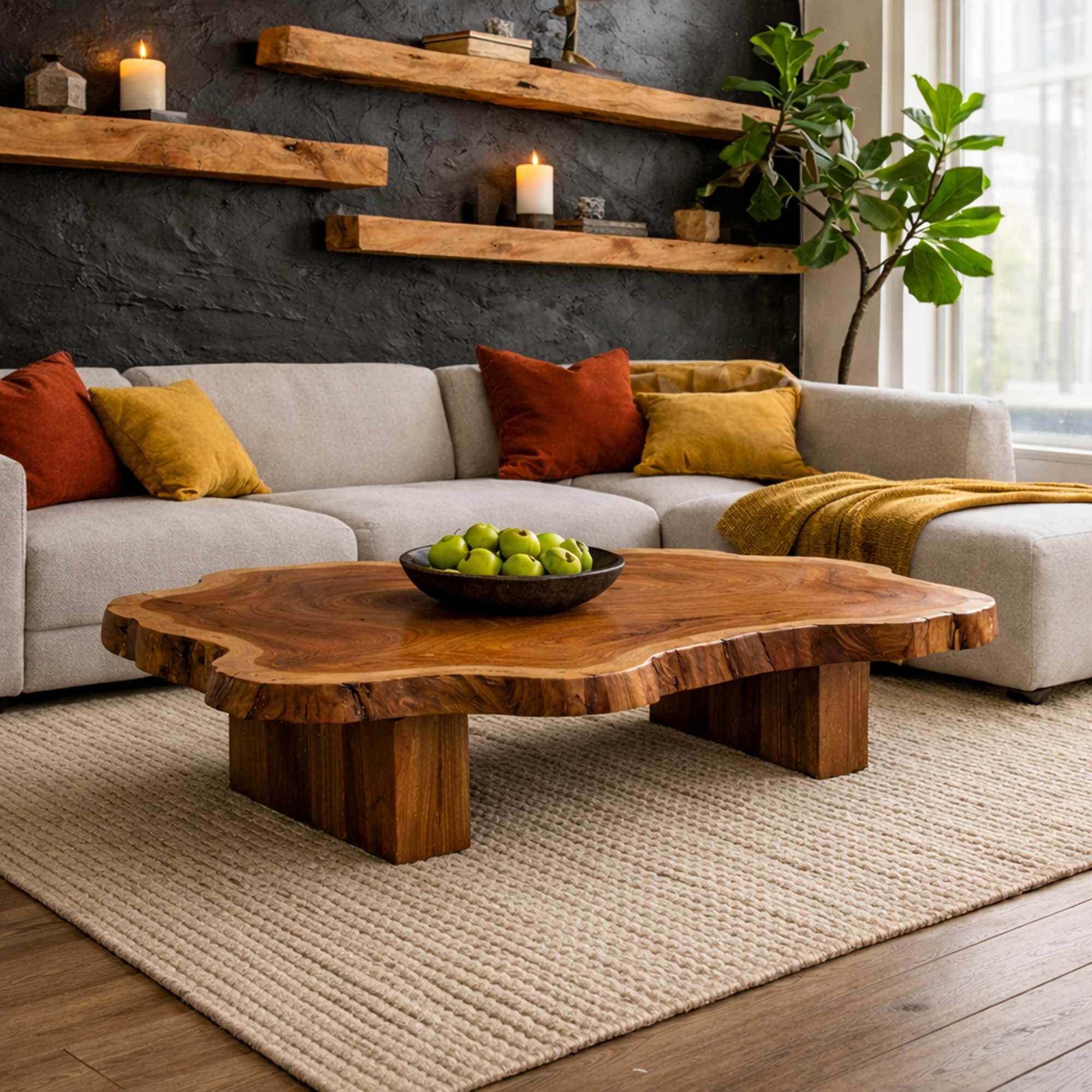 Live Edge Solid Wood Coffee Table Organic Modern Living Room Interior SINLKICF317