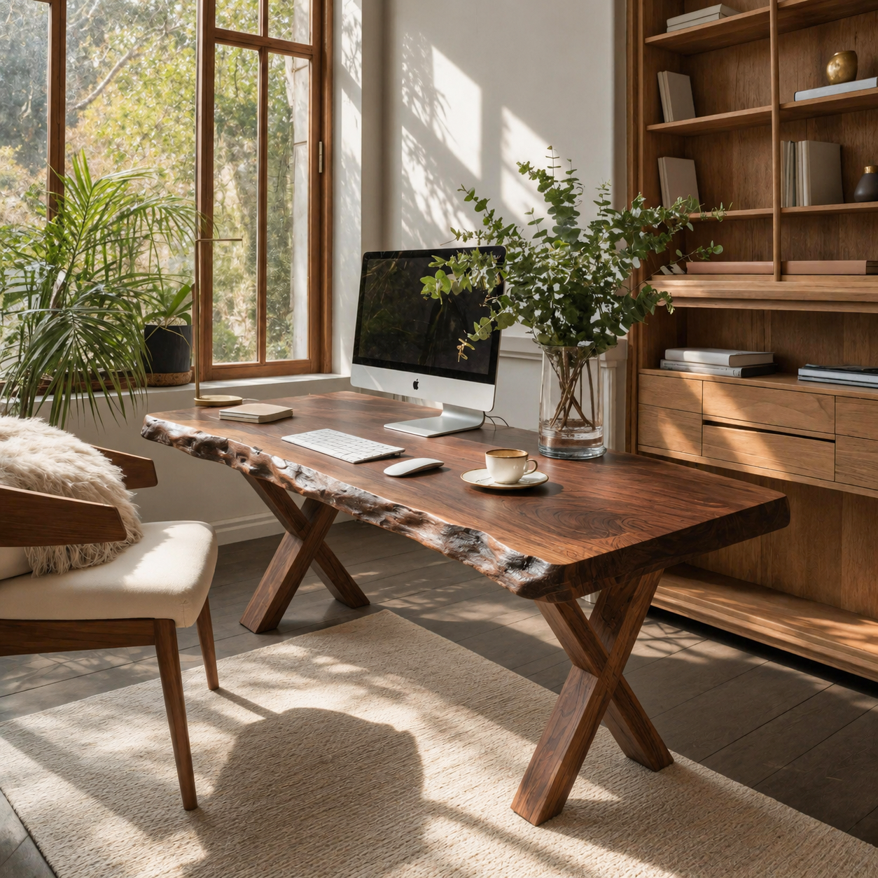Live Edge Wooden Desk With X Legs For Rustic Home Office Or Studio SITHTTDE034
