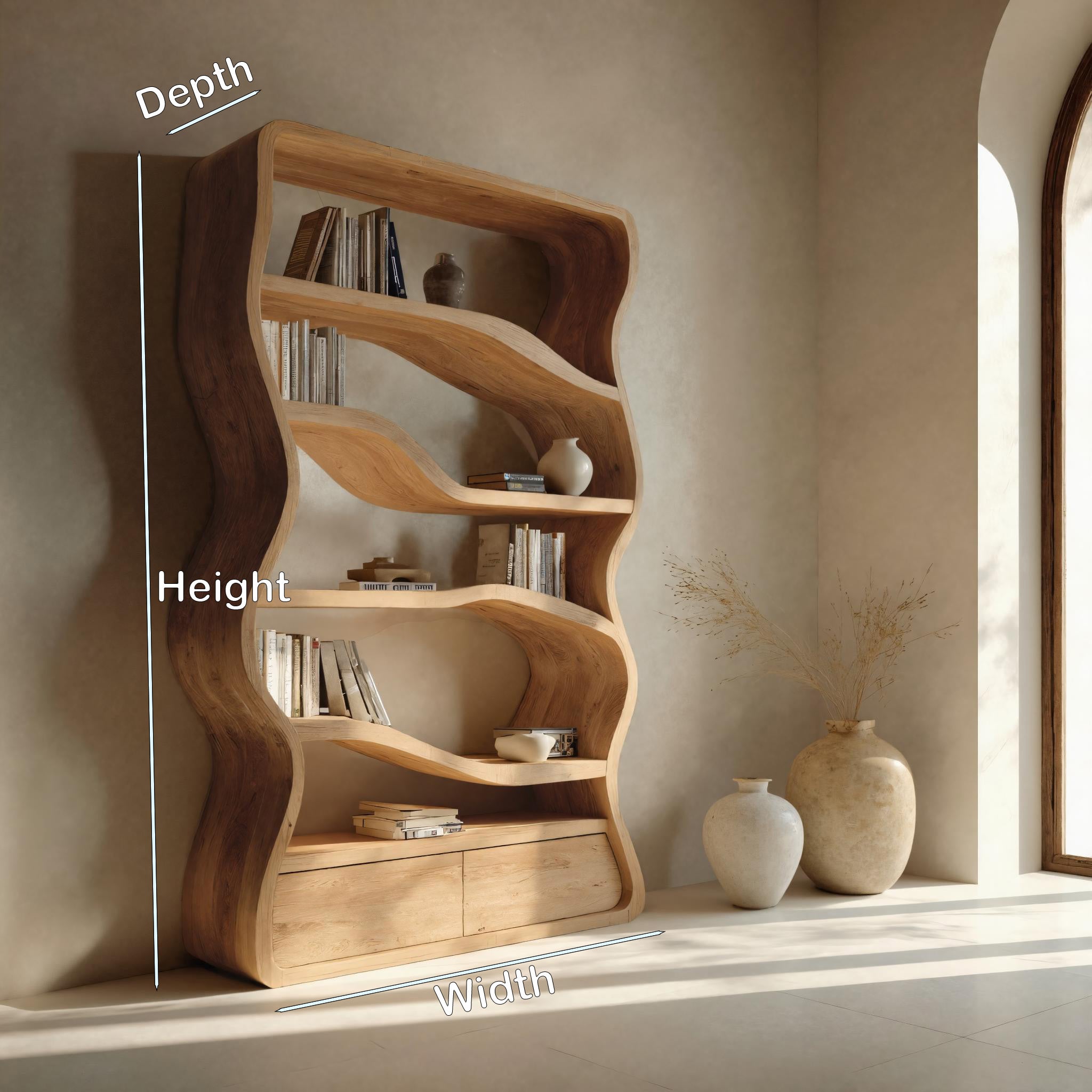 Modern Curved Wooden Bookshelf For Living Room RTTHHNBS119