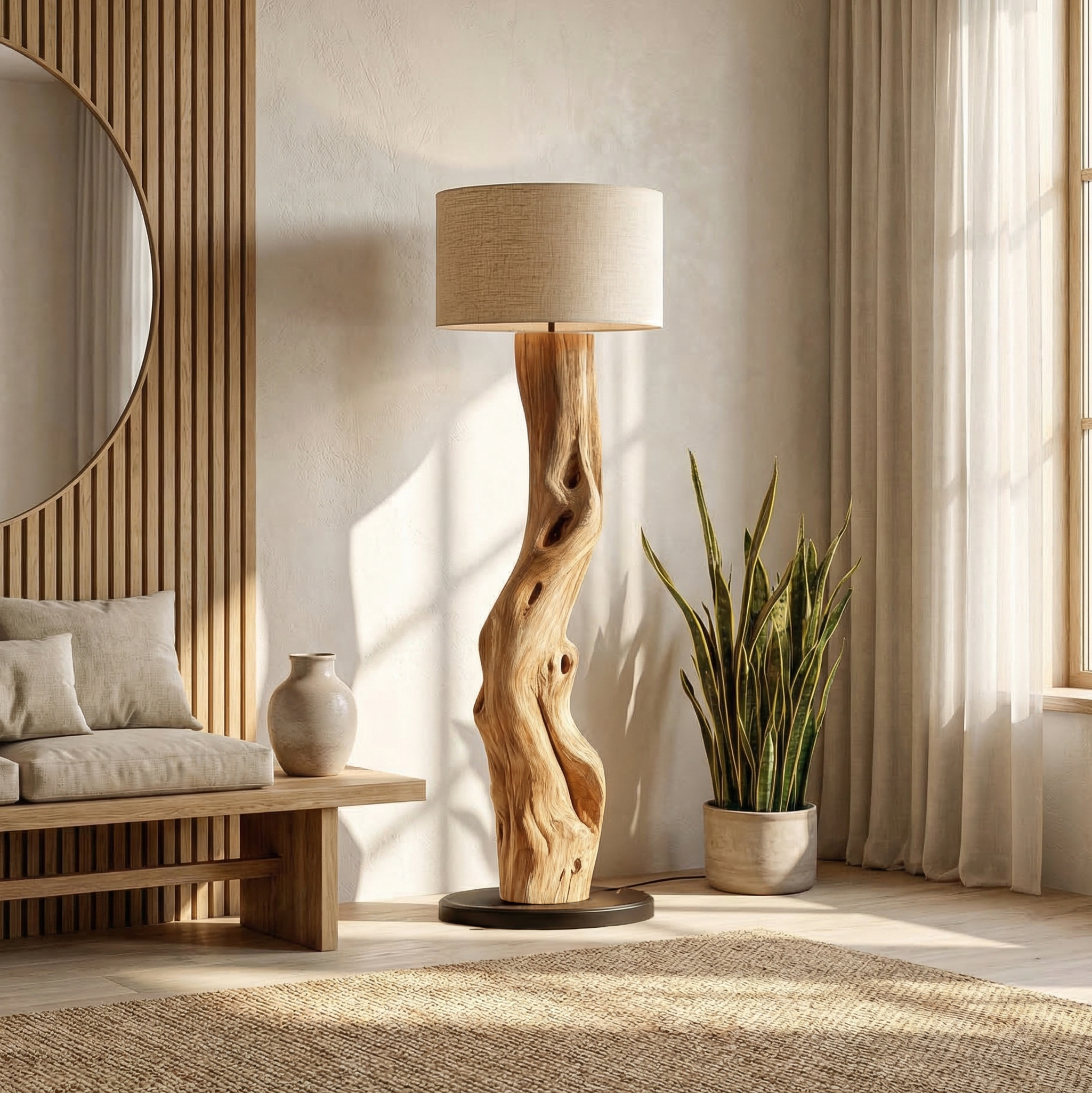 Modern Sculptural Wooden Standing Lamp For Bedroom And Corner SINLSAFLP058