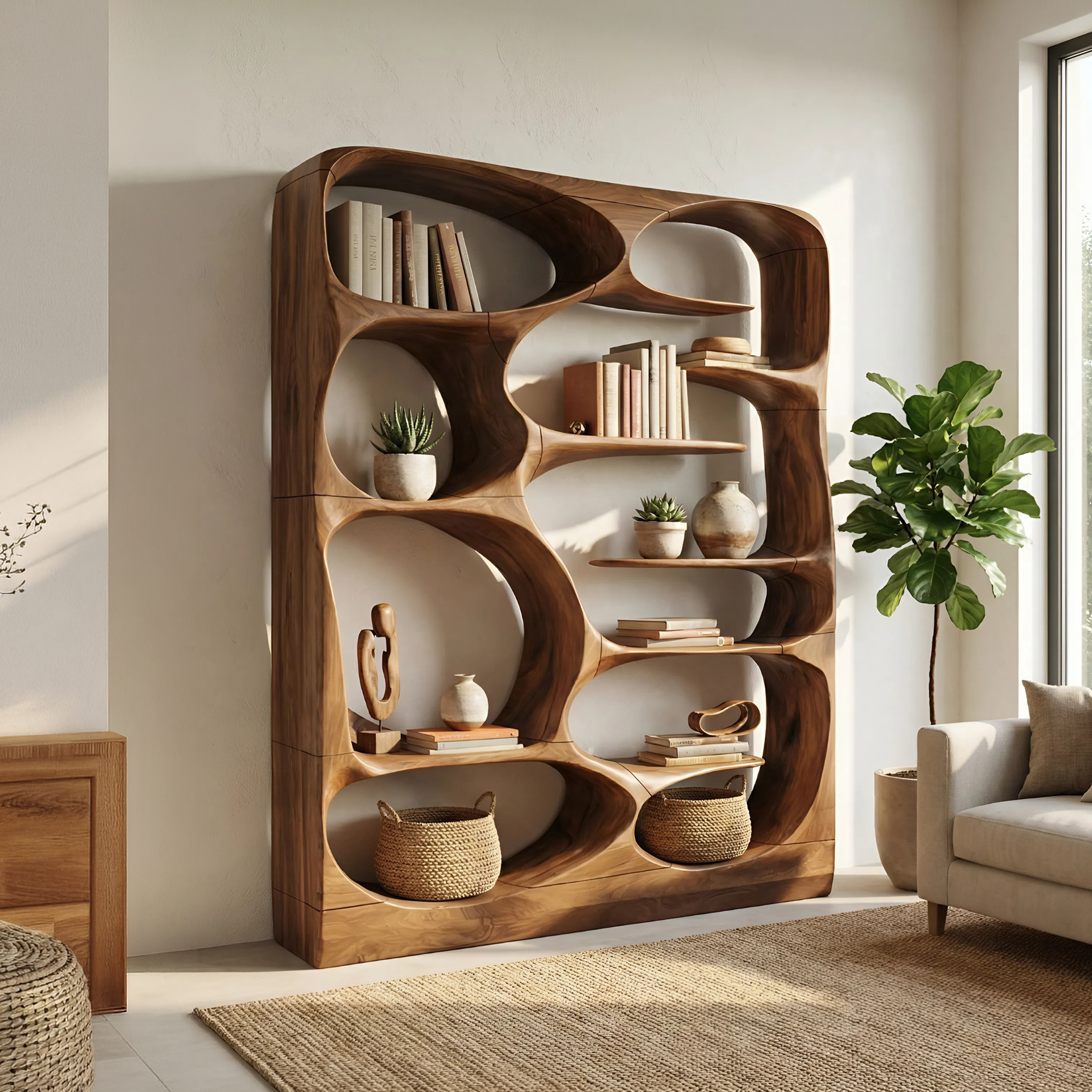 Modern Sculptural Bookshelf Storage Organizer For Living Room SILDTTNBS001