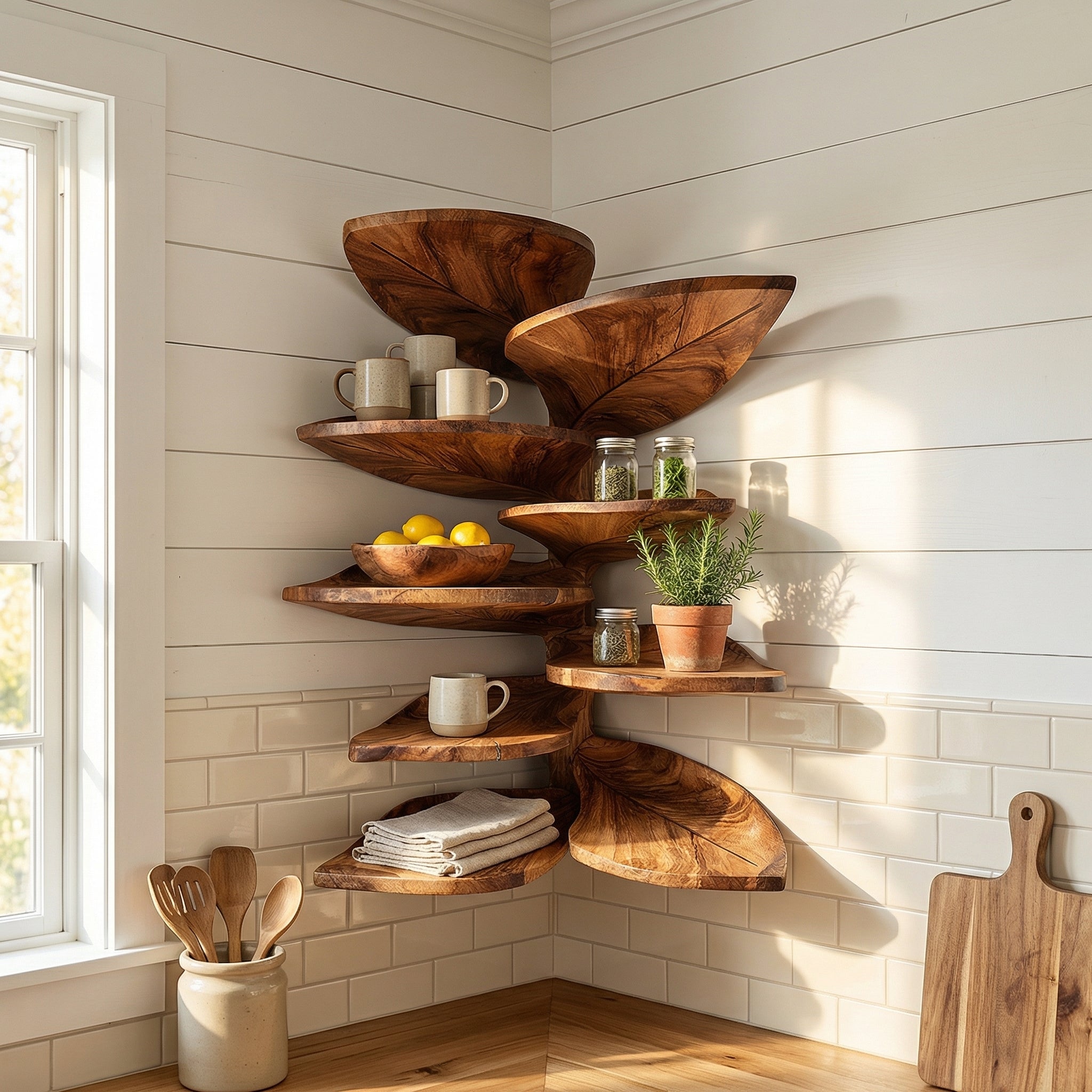 Modern Leaf Corner Shelf Entryway Wall Organizer Display SILDTTRCLS009