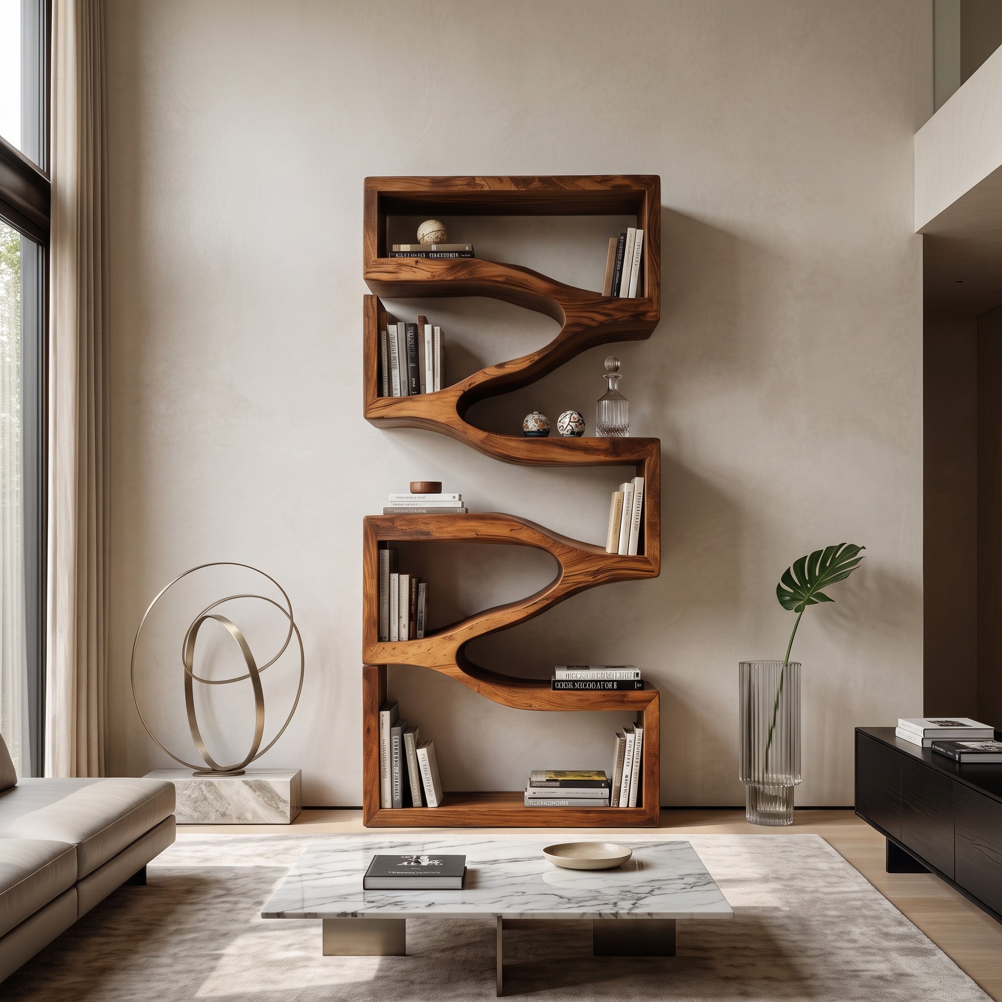 Sculptural Wooden Wall Bookcase For Modern BedRoom RTTHHNBS109