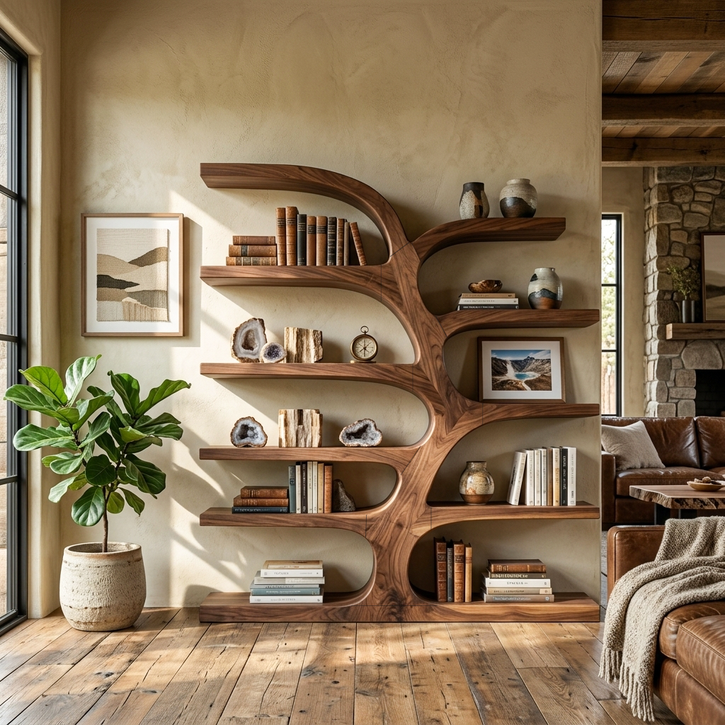 Handcrafted Curved Bookshelf For Living Room Furniture RTTHTTBS055