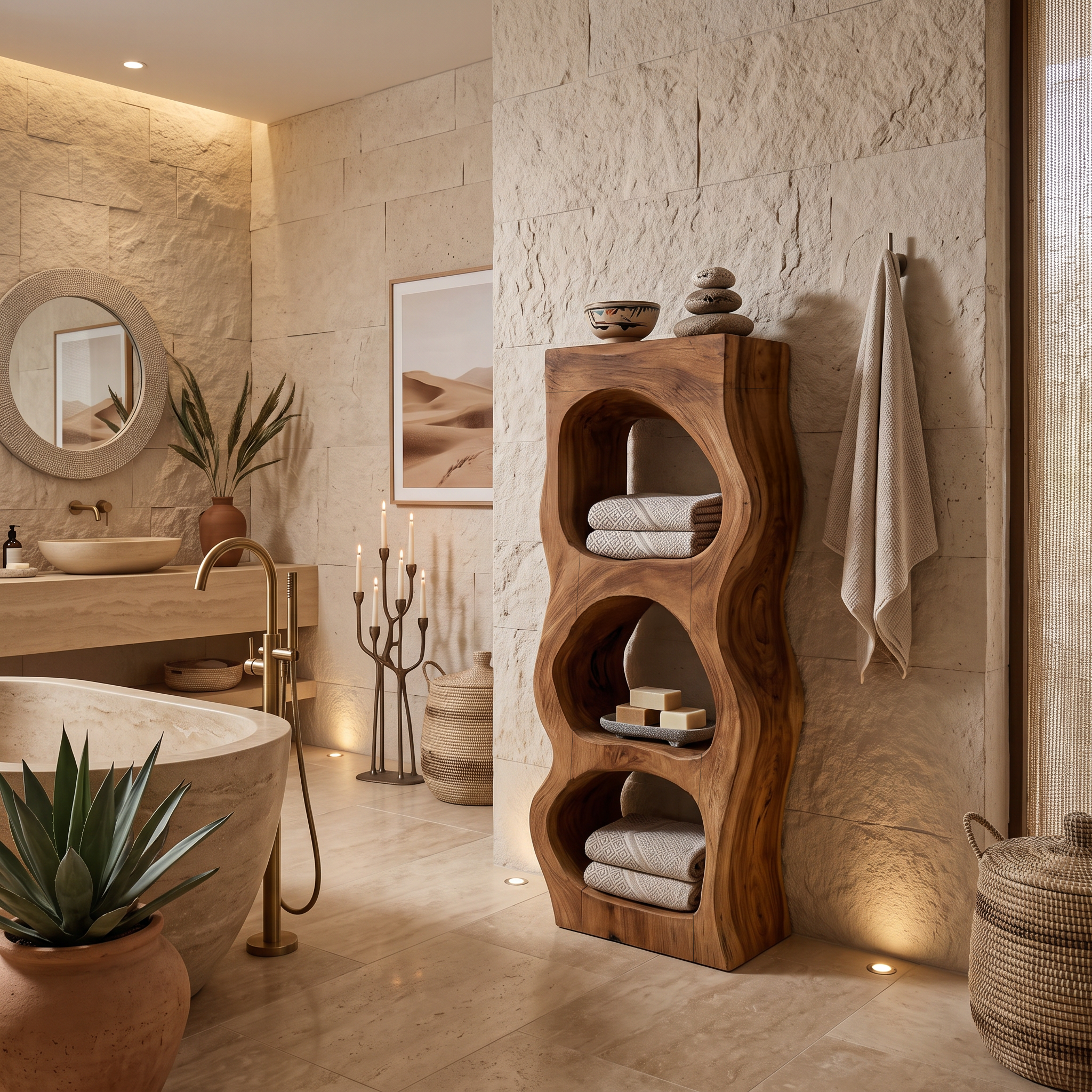 Organic Sculptural Bathroom Shelf For Towels Or Spa Essentials SITHTTBAS001