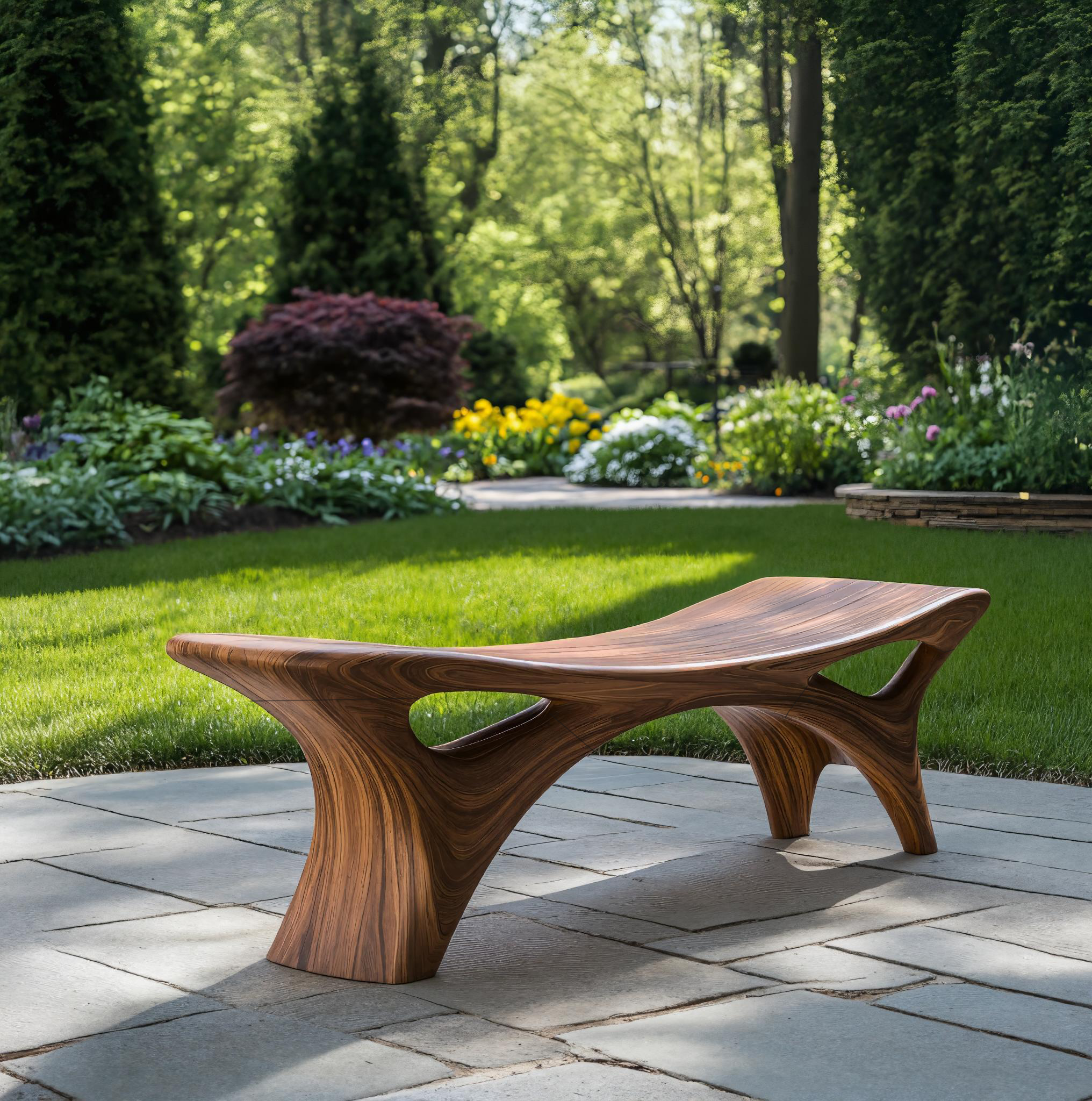 Contemporary Sculptural Outdoor Bench For Garden Or Terrace Lounge RTTHTTGDB005