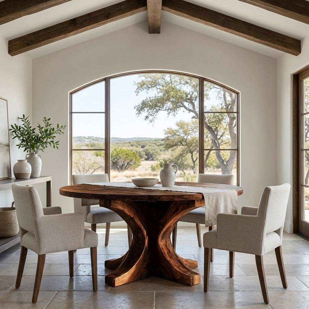 Modern Round Wooden Dining Table With Flared Base For Kitchen RTTHHNDN042