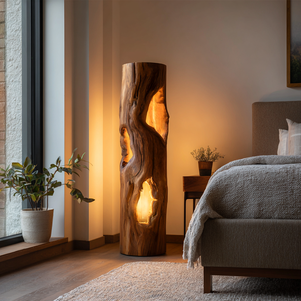 Handcrafted Wooden Floor Lamp With Multi Hollow For Home Decor RTTHTTLAM048