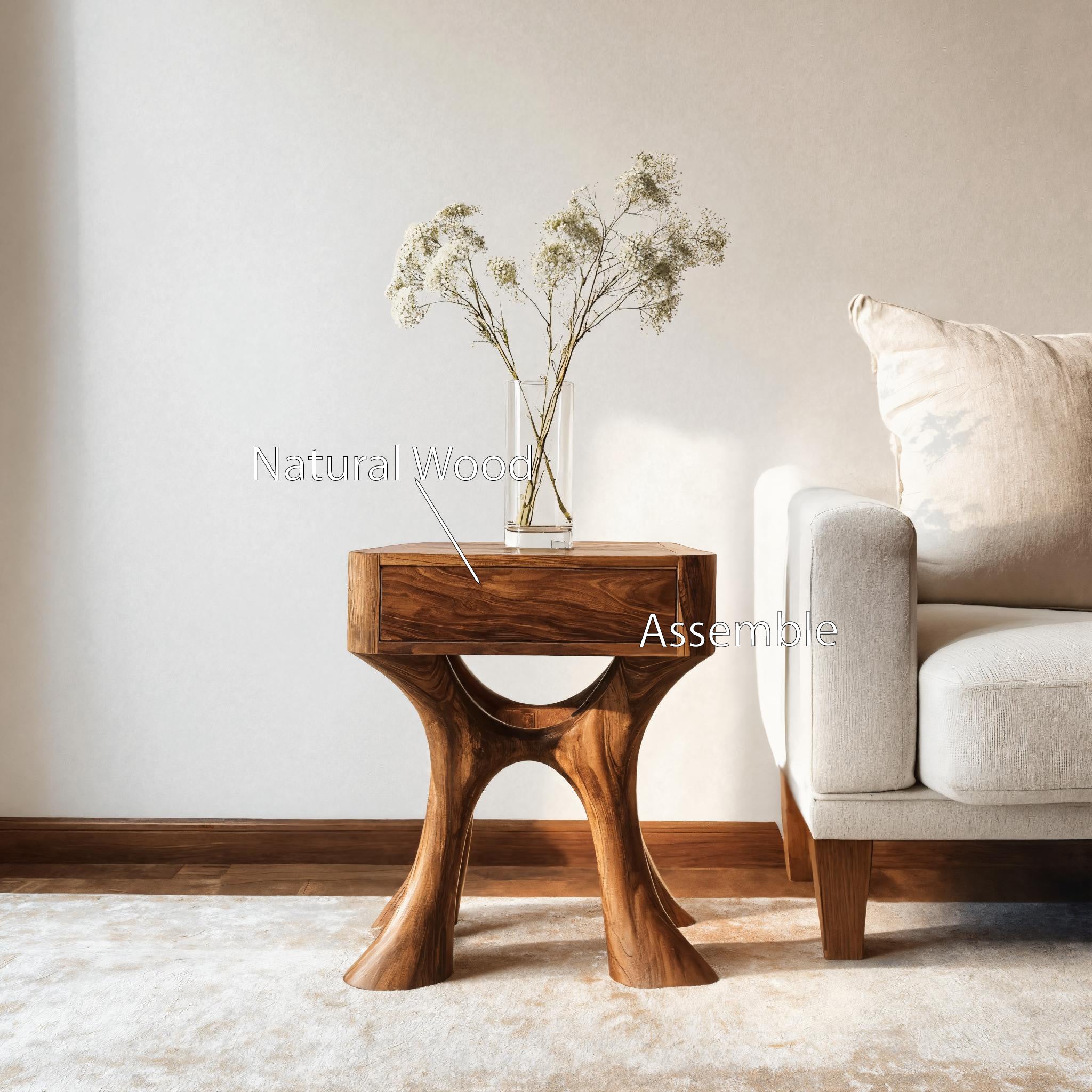 Unique Sculptural Side Table With Drawer For Living Room RTTHHNSTA001
