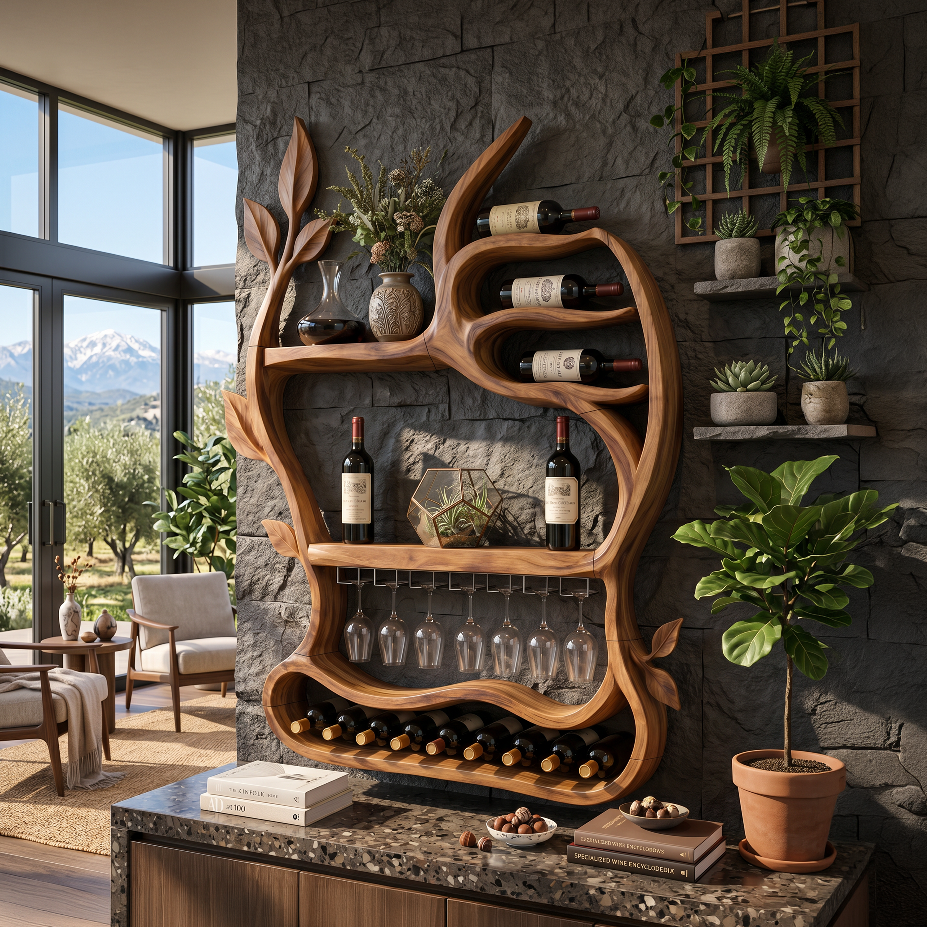 Mid Century Landscape Wine Holder For Dining Room SILDTTNWH032