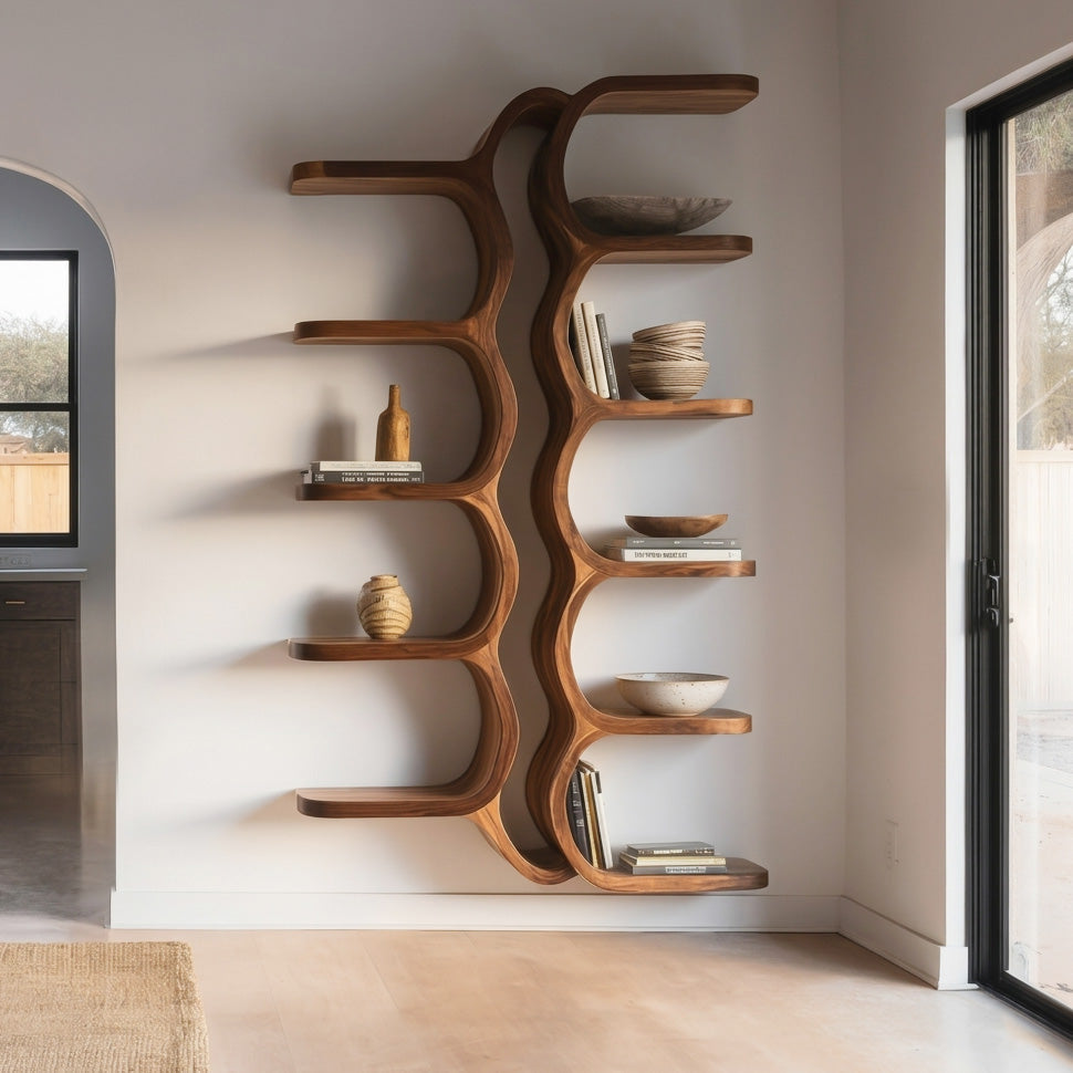 Organic Sculpture Wooden Wall Mounted Shelf For Living Room RTTHHNWMS033