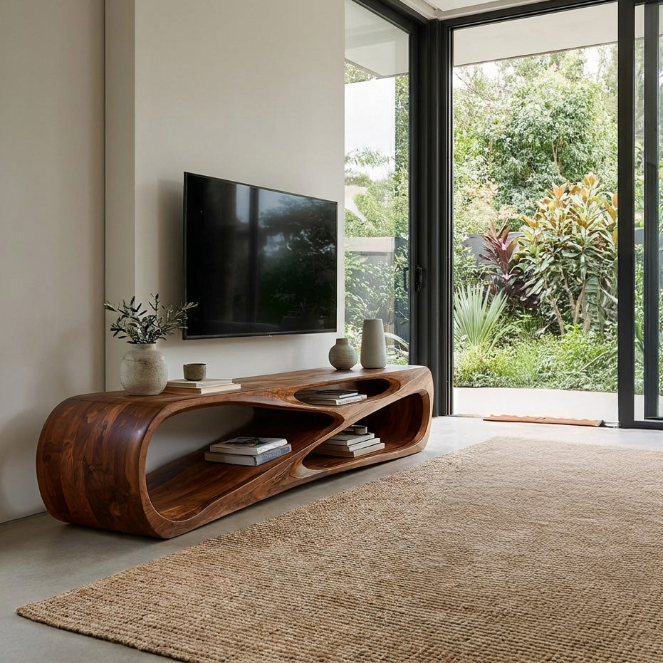 Contemporary Natural Wood Media Console For Living Room Decor RTTHHNTVC105