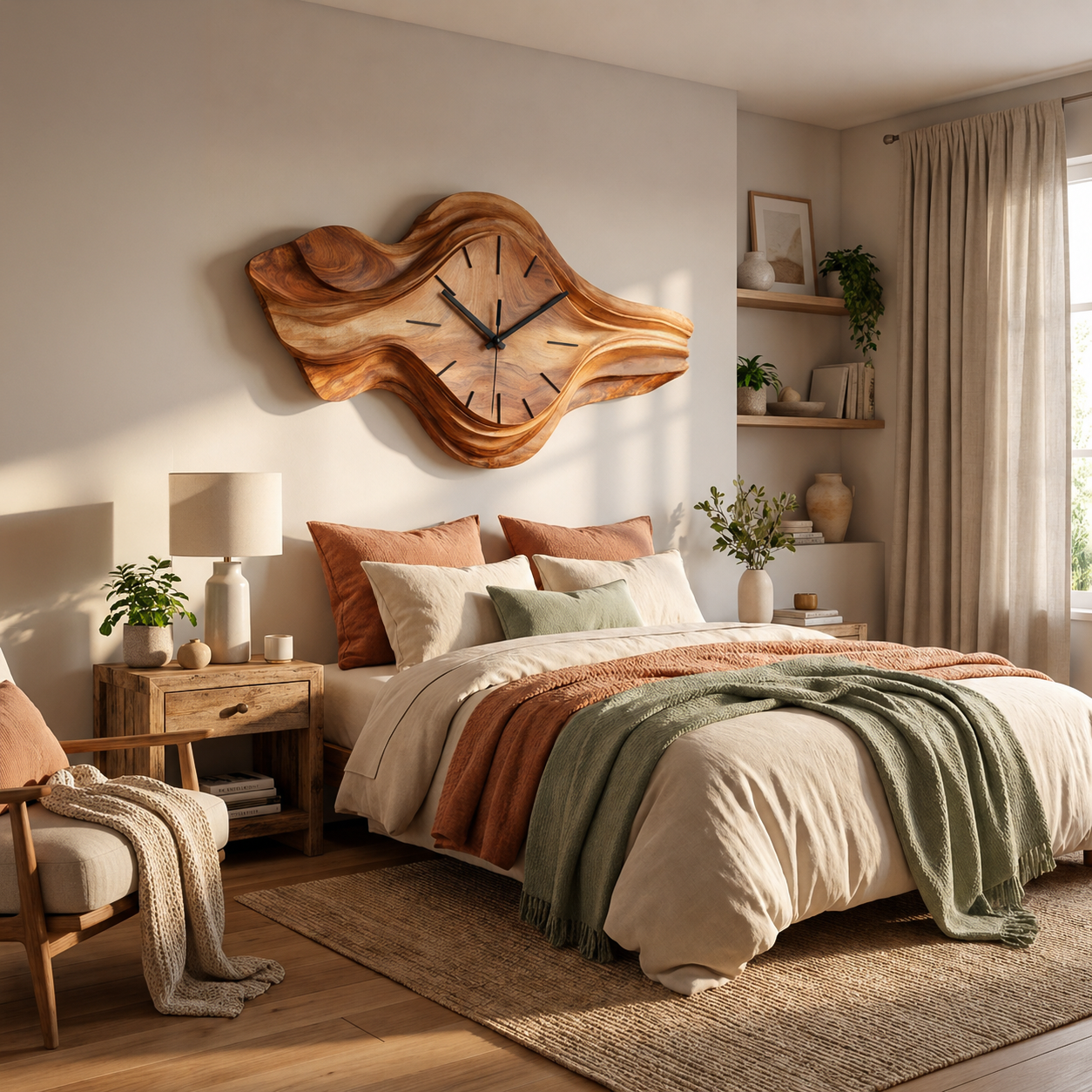 Organic Wooden Wall Clock Wave Design For Bedroom Wall Decor RTTHTTWAC026