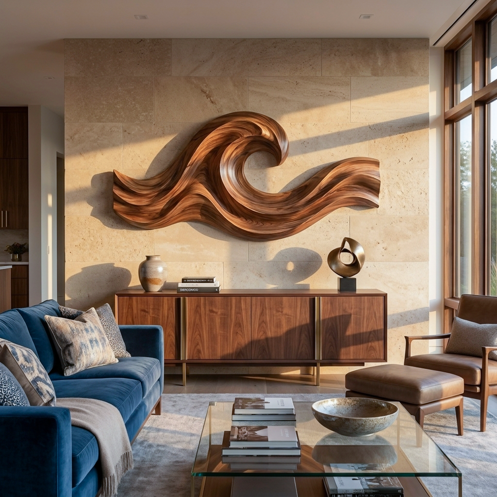 Wave Inspired Wood Wall Art For Luxury Living Room Space RTTHTTWA139