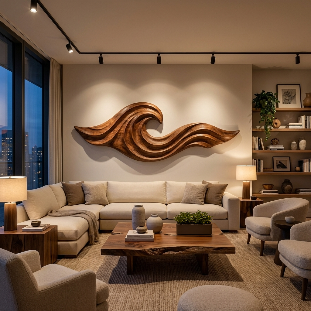 Wooden Ocean Wave Wall Art For Cozy Living Room Decor RTTHTTWA140