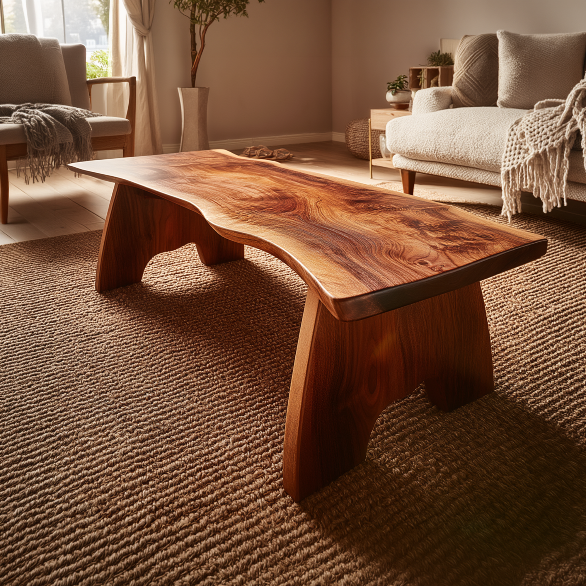 Rustic Organic Wood Coffee Table For Living Room SINLKICF345