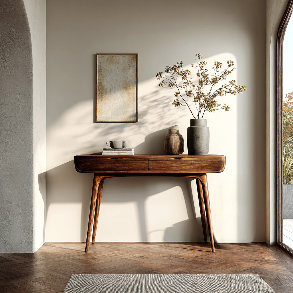 Mid Century Natural Wood Console Table For Hallway Decor RTTHHNCS024