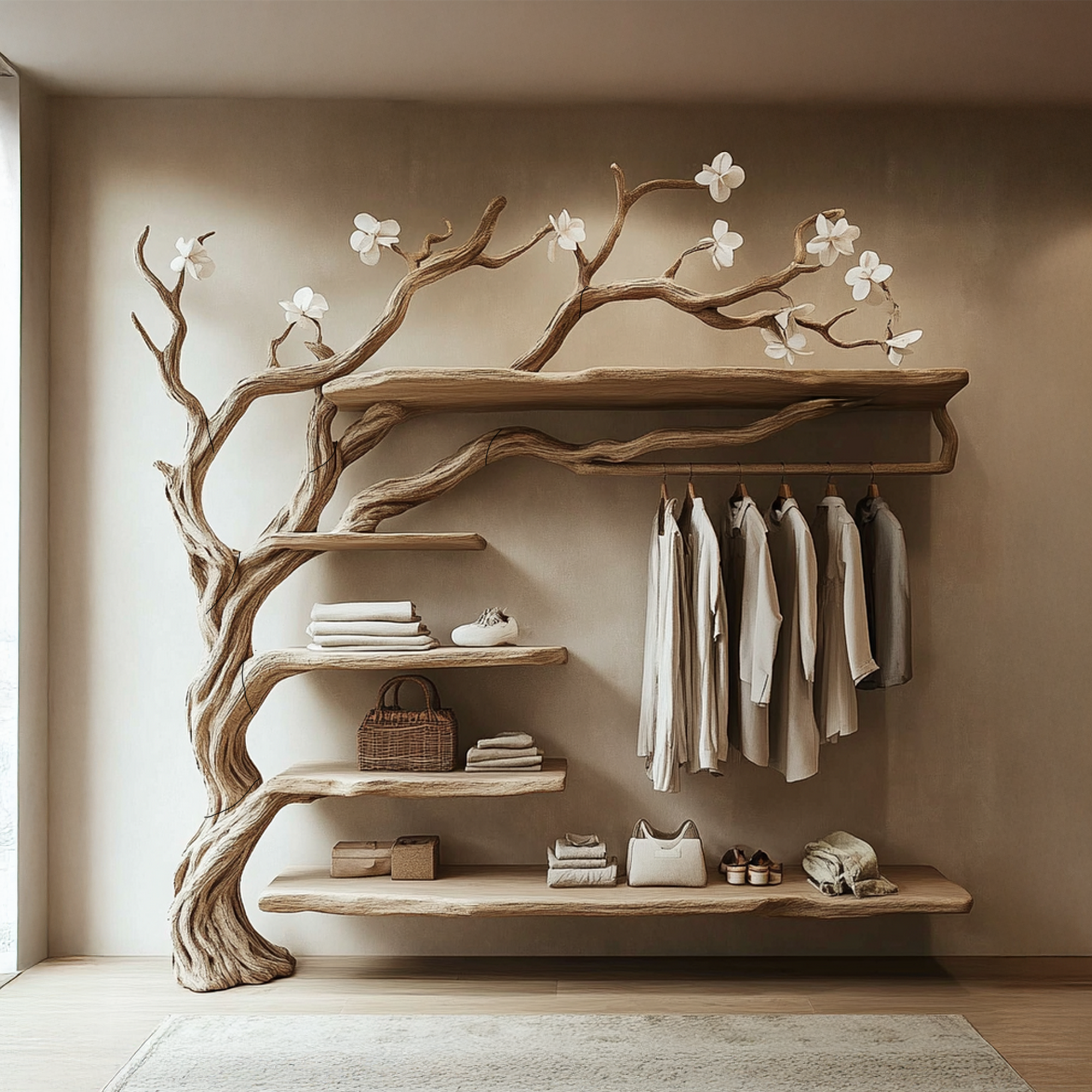 Rustic Tree Coat Rack Wall Mounted Handcrafted SINLTB133