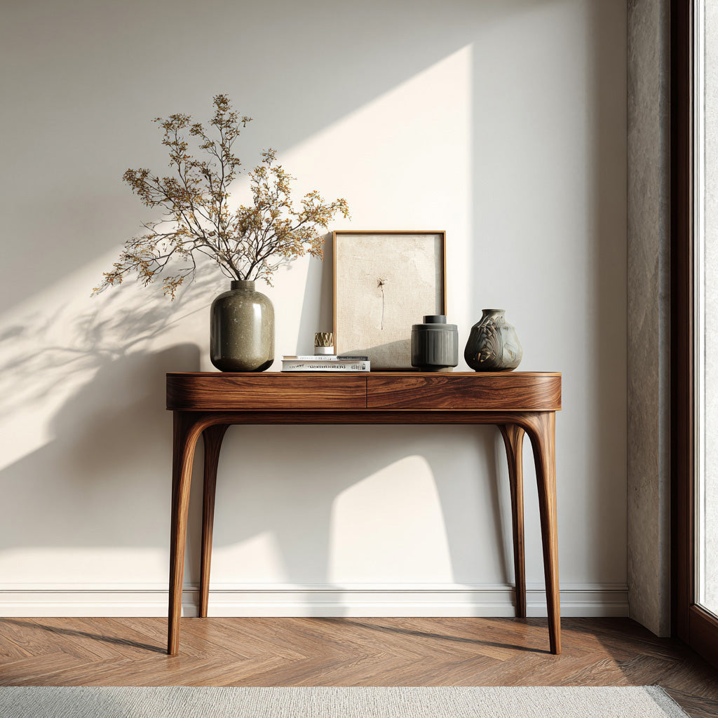 Minimalist Sculptural Wood Console Table For Modern Entryway RTTHHNCS025