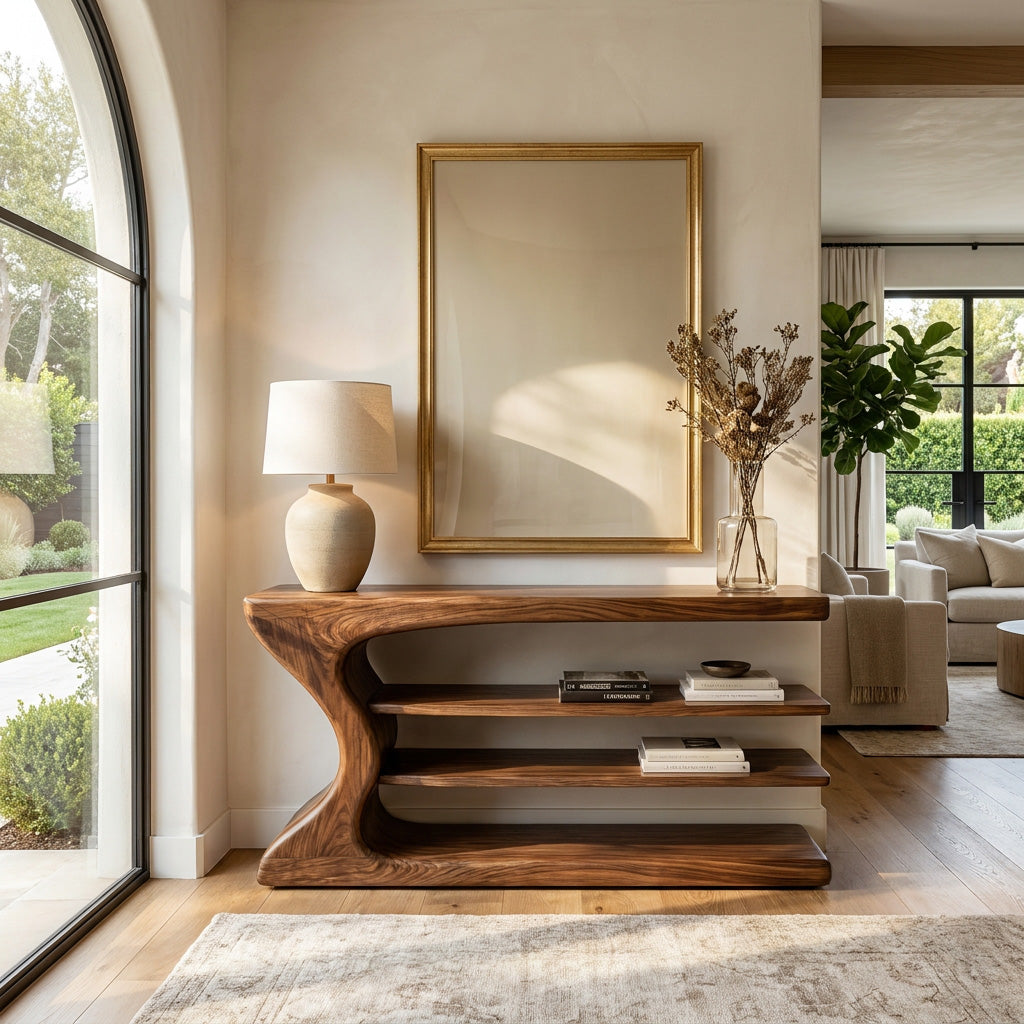 Artistic Natural Wood Console Table For Minimal Entry Interior RTTHHNCS034