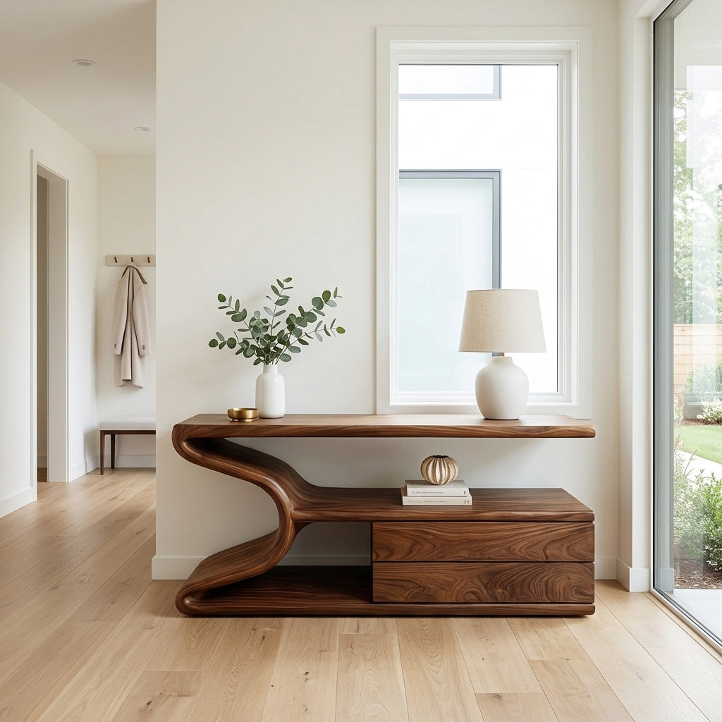 Modern Wooden Console Table With Storage For Statement Living Space RTTHHNCS035