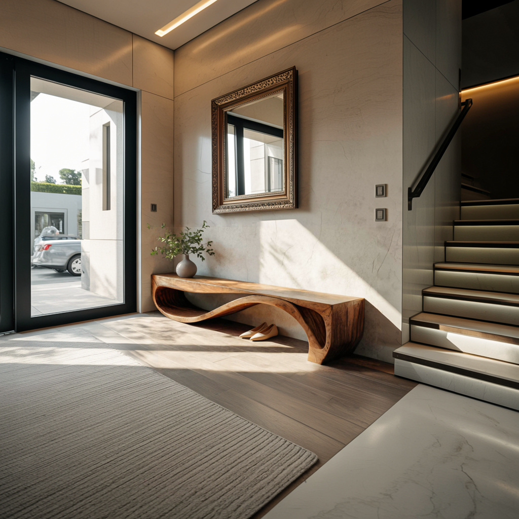 Sculptural Bench With Wave Design For Entryway SITHTTCHR048