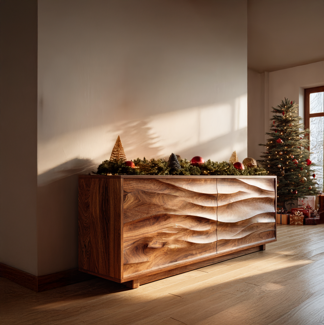 Modern Organic Wave Carved Sideboard For Festive Home Decor SITHTTCM039