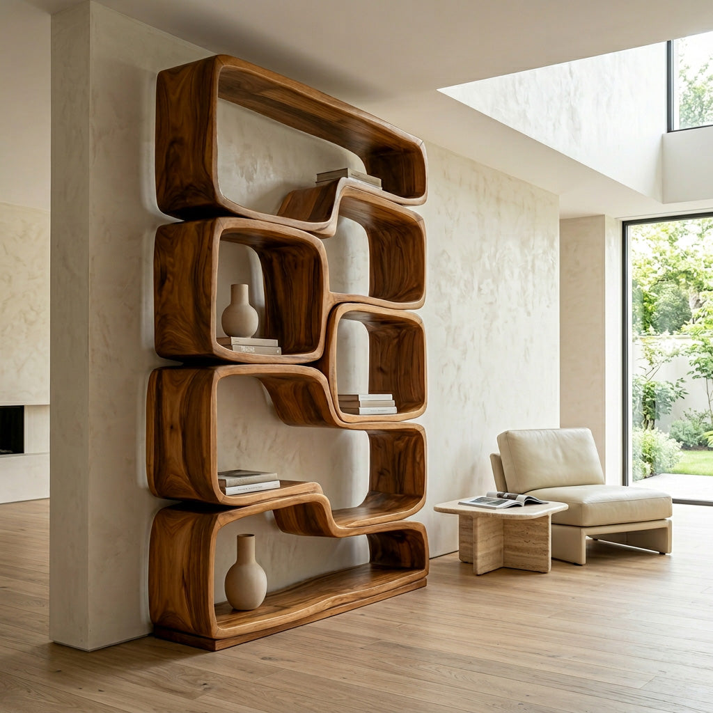 Contemporary Sculptural Natural Wood Bookshelf For Living Room RTTHHNBS163