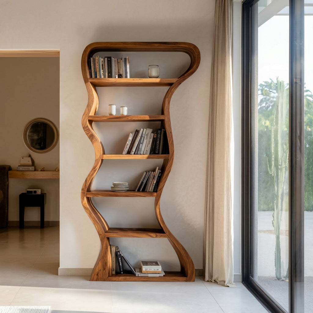 Organic Sculpture Wavy Bookshelf For Living Room Or Office Furniture SITHHNBS068