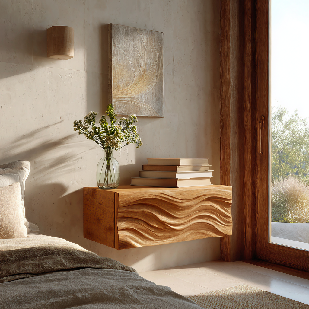 Contemporary Wooden Wall Mounted Nightstand For Bedroom Storage RTTHTTNS030