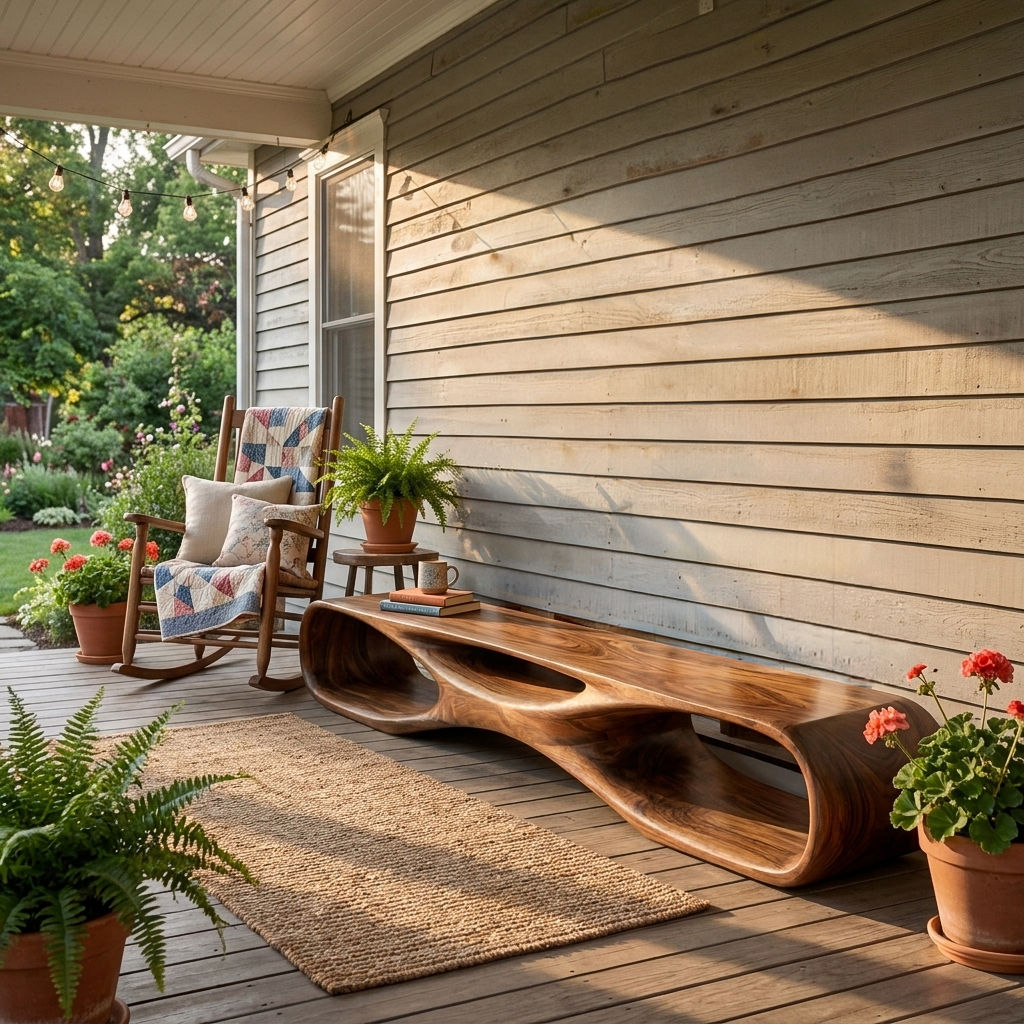 Artistic Wooden Bench With Organic Shape For Hallway RTTHTTCHR094