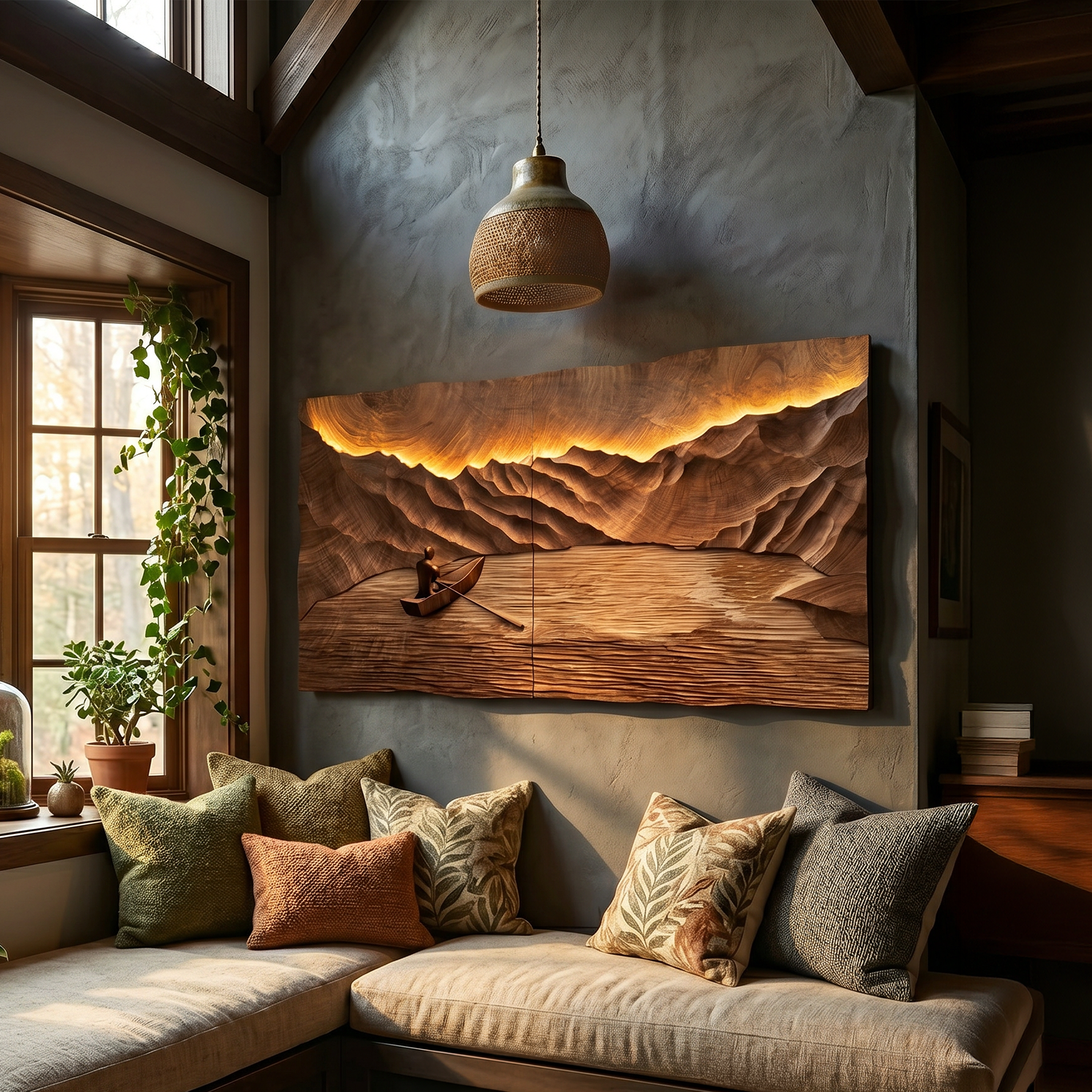 Oversized Round Wood Landscape Art For Japandi Living Room Design SILDTTRWA098