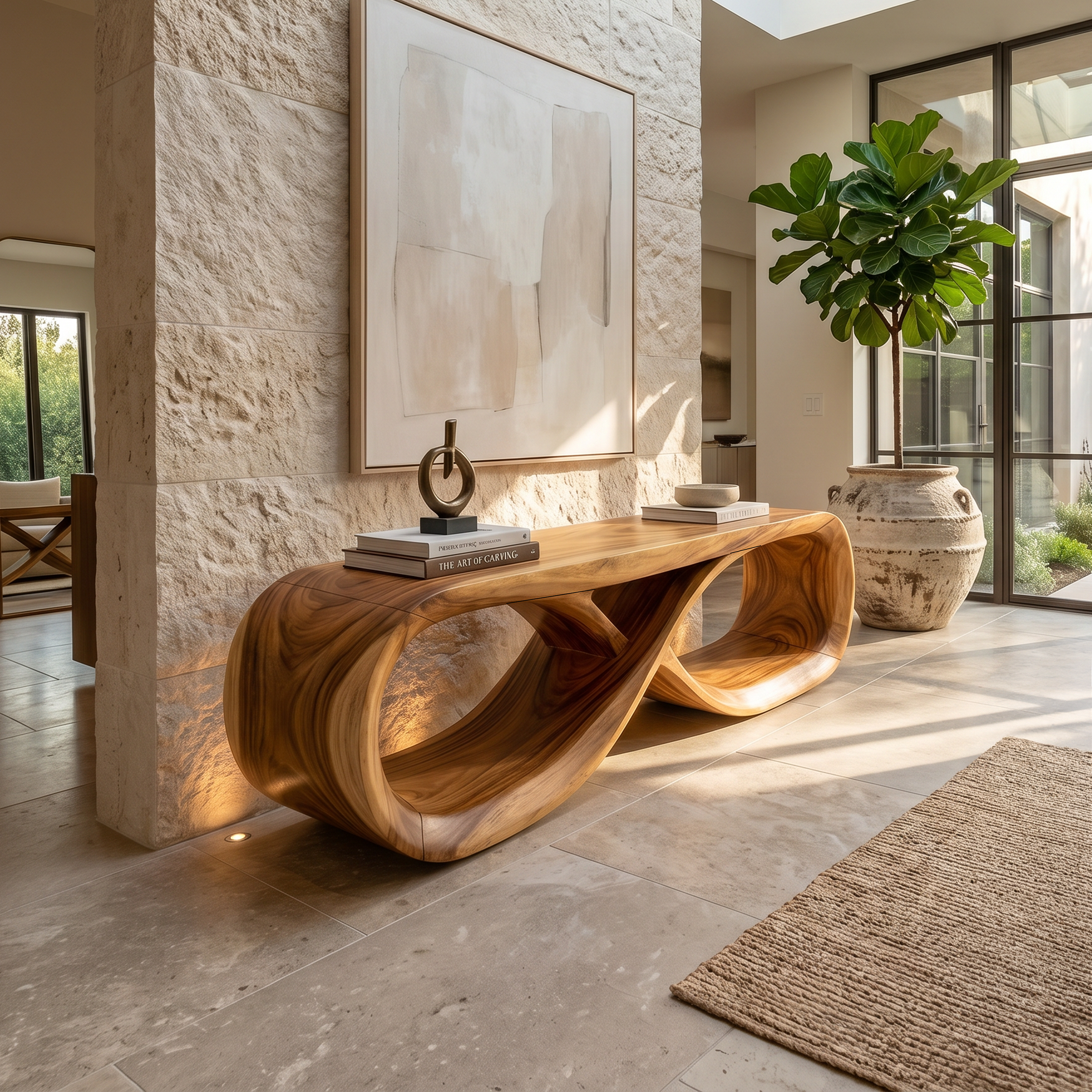 Curved Wooden Bench Contemporary Residence SILDTTRBEN063