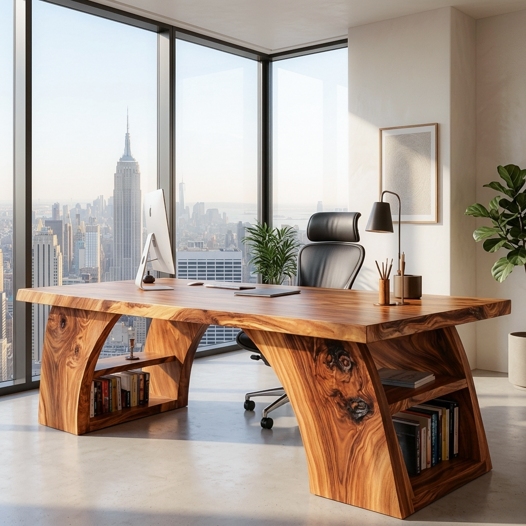 Contemporary Wooden Desk With Open Shelving For Home Office RTTHTTDE068