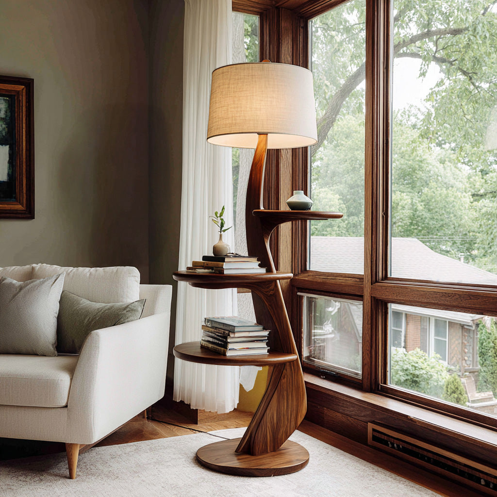 Contemporary Wooden Floor Lamp With Shelf For Living Room RTTHHNLAM072