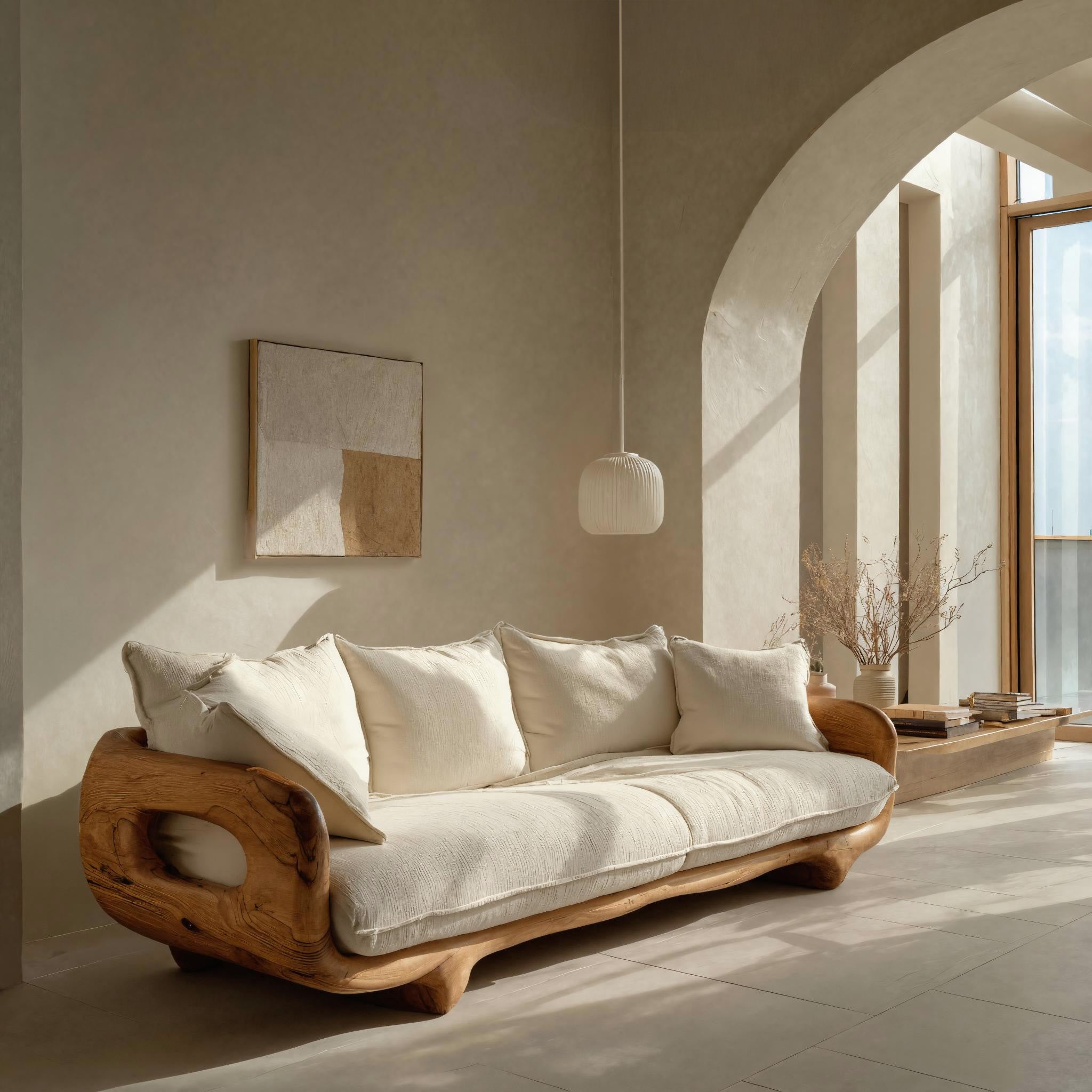 Modern Farmhouse Curved Sofa With Solid Frame For Living Room RTTHHNSFA008