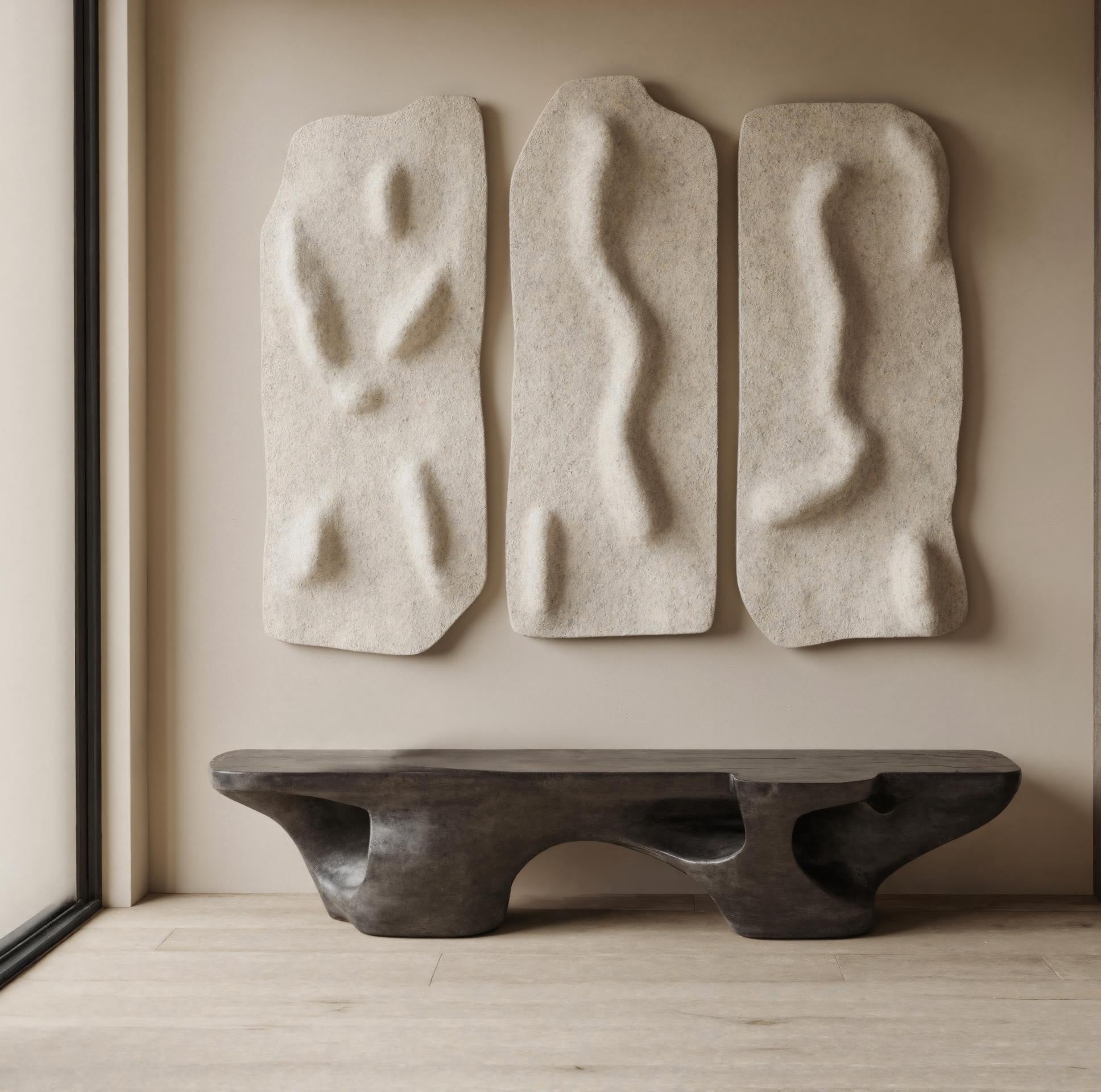 Contemporary Sculptural Bench With Carved Design For Living Room SITHHNCHR041