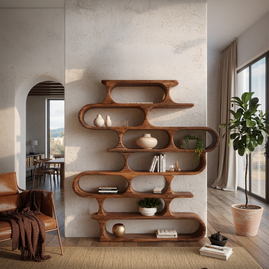 Organic Oval Bookshelf For Living Room Or Creative Studio SITHTTBS021
