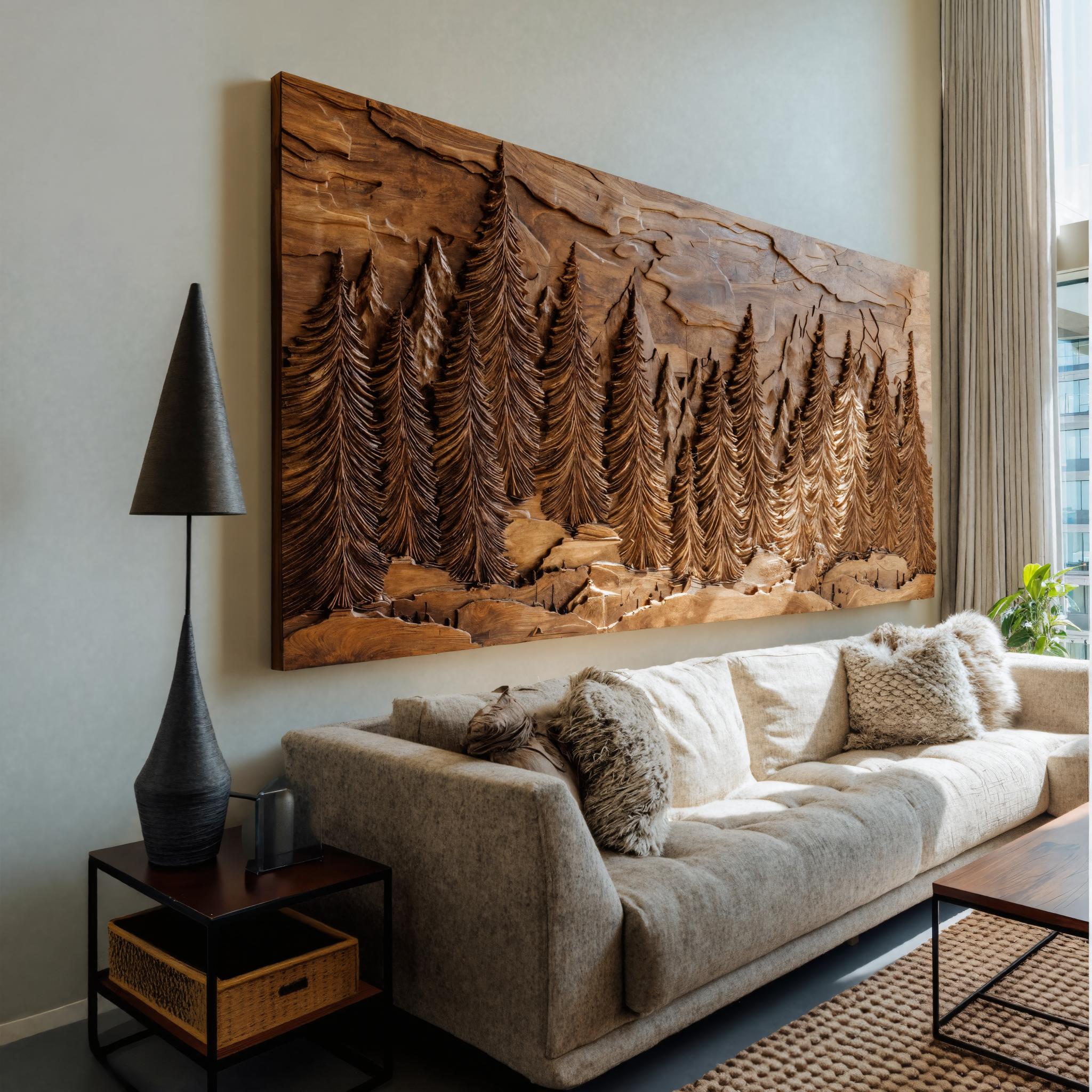 Hand Carved Wall Art With Forest Landscape For Living Room SITHHNWA020