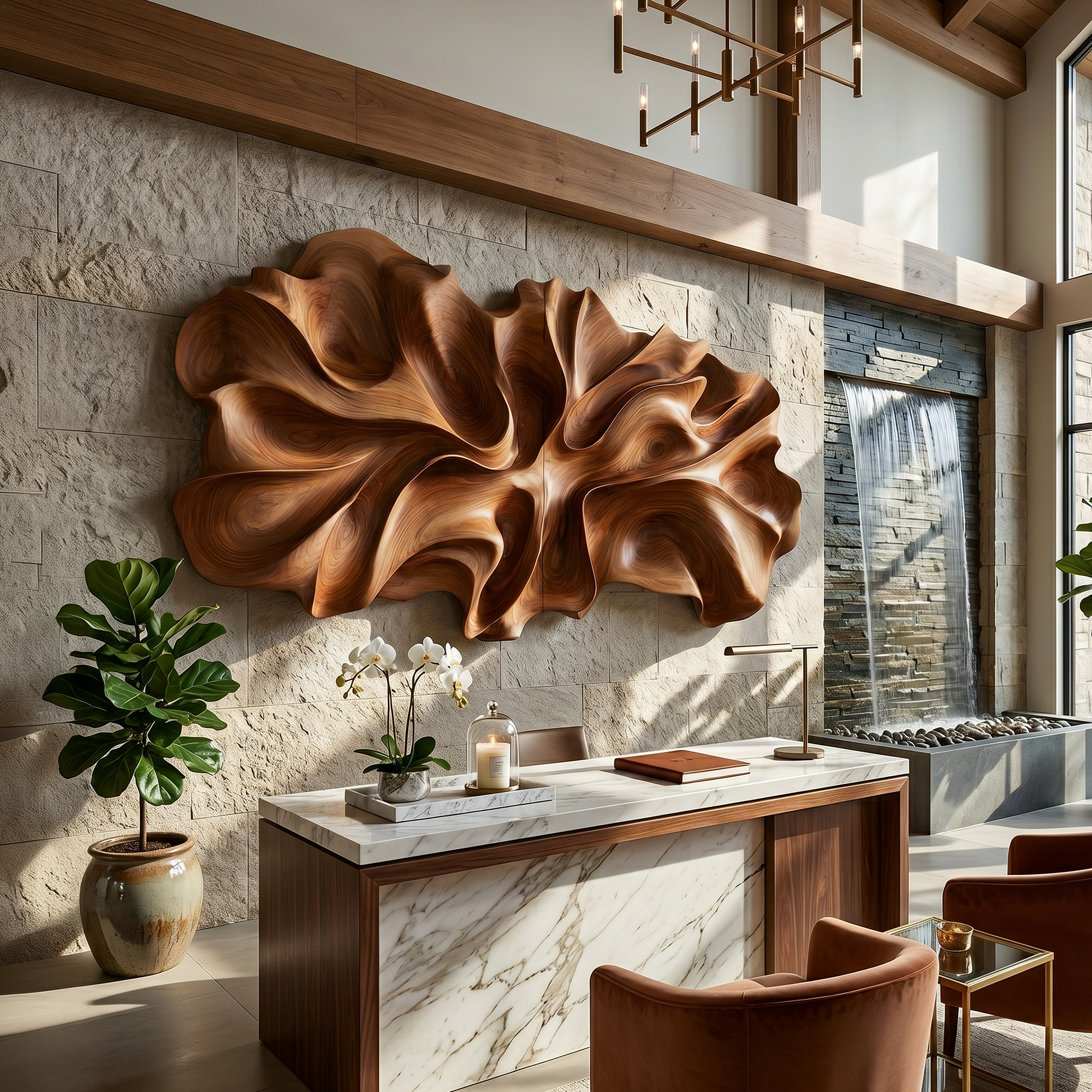 Luxury Abstract Floral Wood Wall Art Resort Reception Interior Design SILDTTRWA128