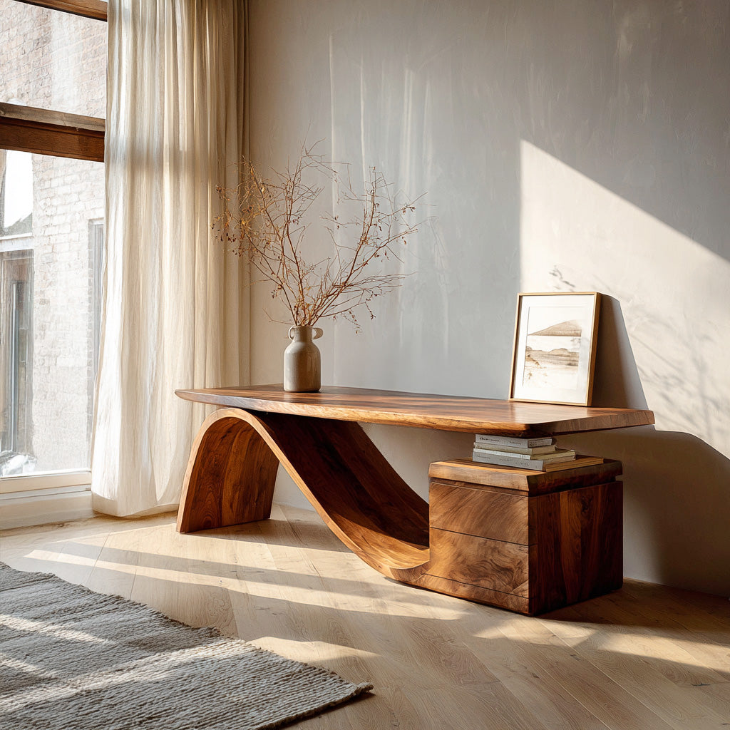 Organic Wooden Desk With Undulating Base For Home Office RTTHHNDE113