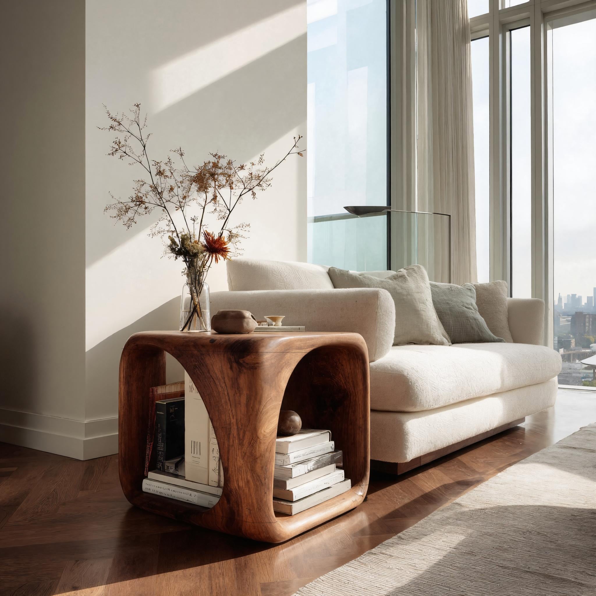 Modern Wooden Side Table With Sculptural Hollow Form For Living Room RTTHHNSTA015