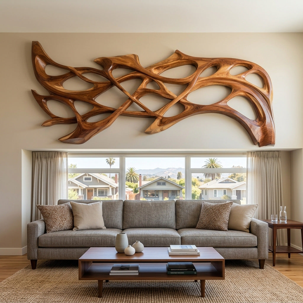 Organic Wood Wall Art Carved Design For Living Room Decor RTTHHNWA184