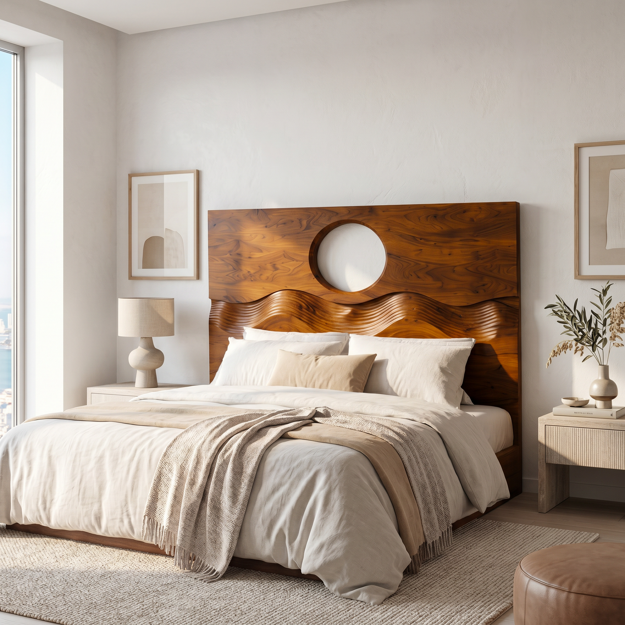 Organic Moon Cutout Headboard Wooden Bed Headboard For Bedroom SINLSAHB043