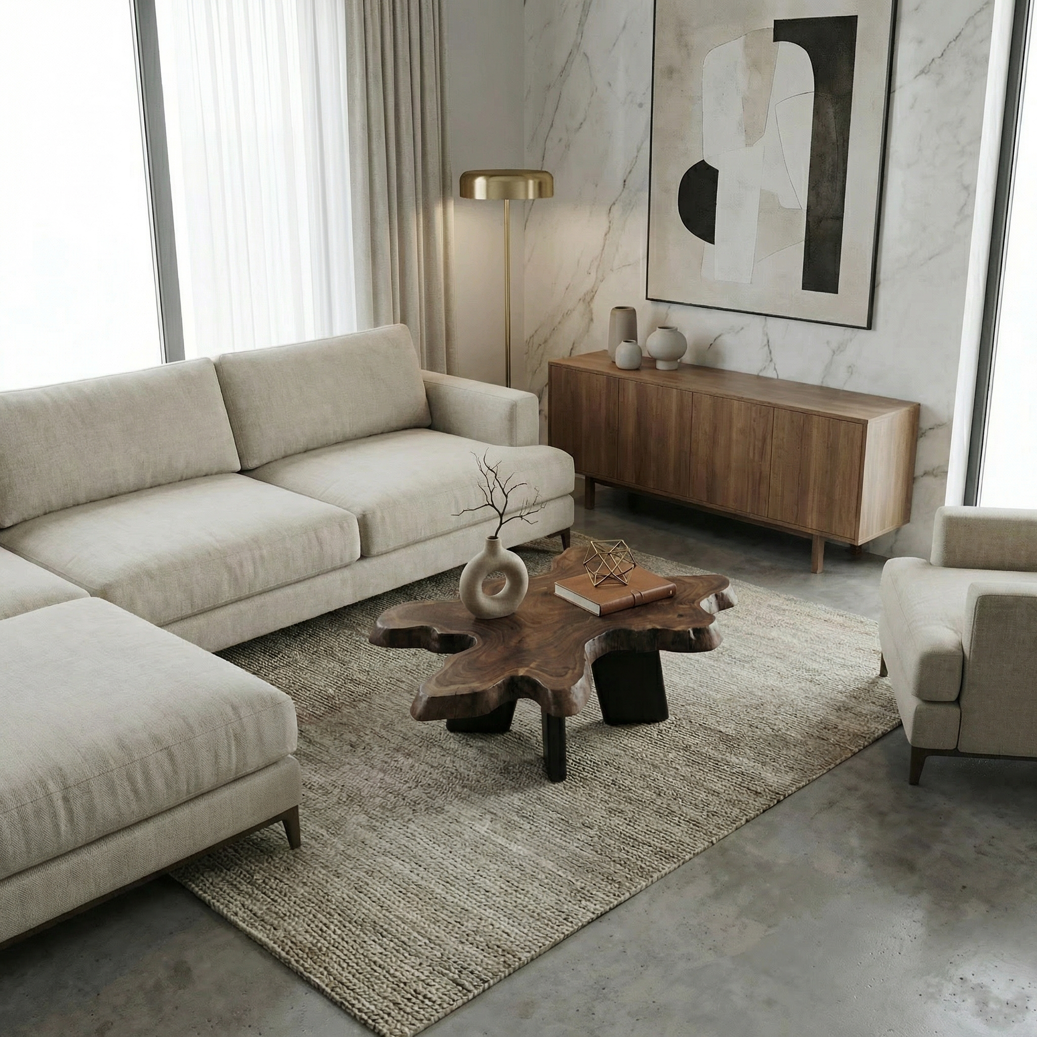Rustic Natural Edge Coffee Table For Living Room SINLSACF346
