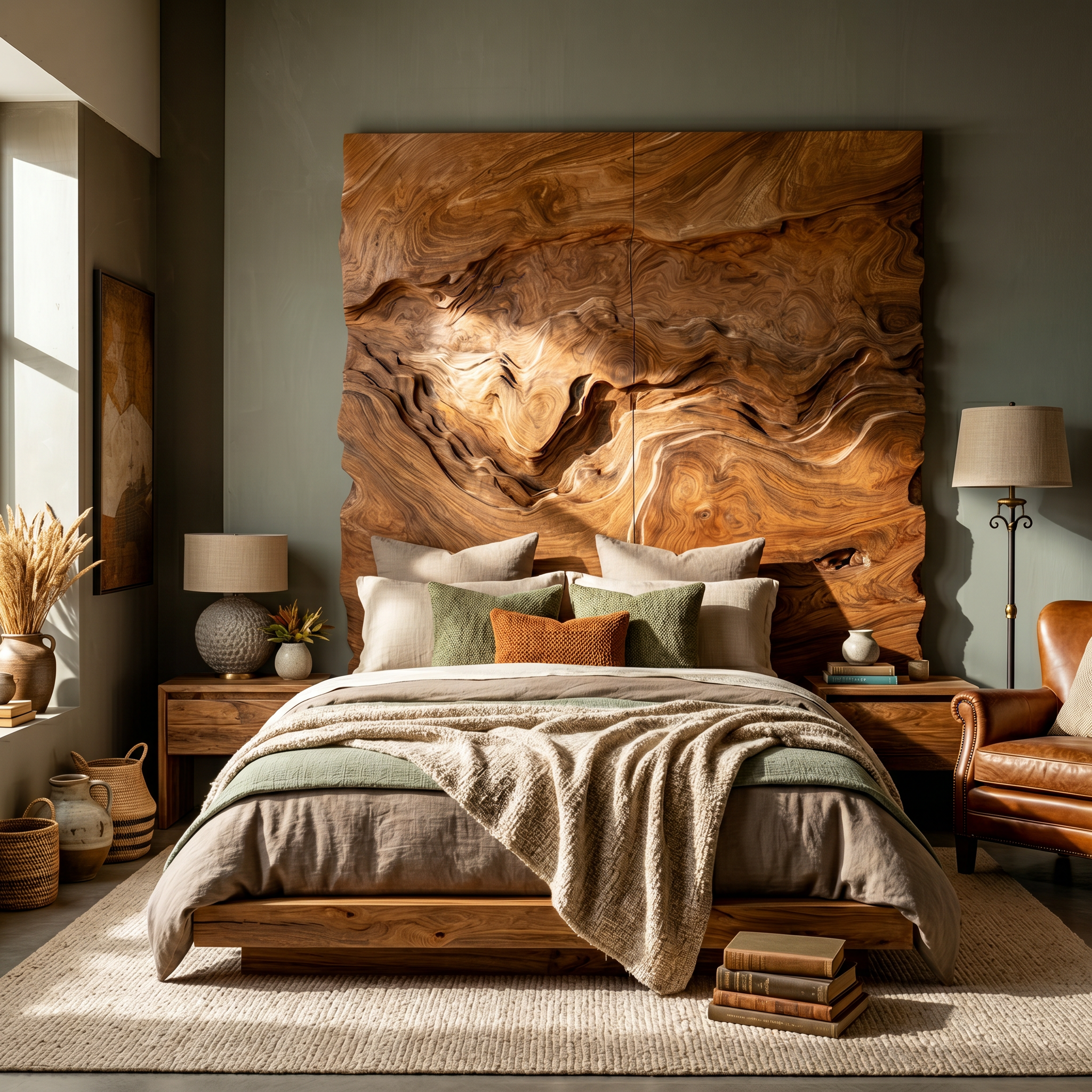 Organic Swirl Wood Headboard For Luxury Earth Tone Bedroom Decor SILDTTRHB011